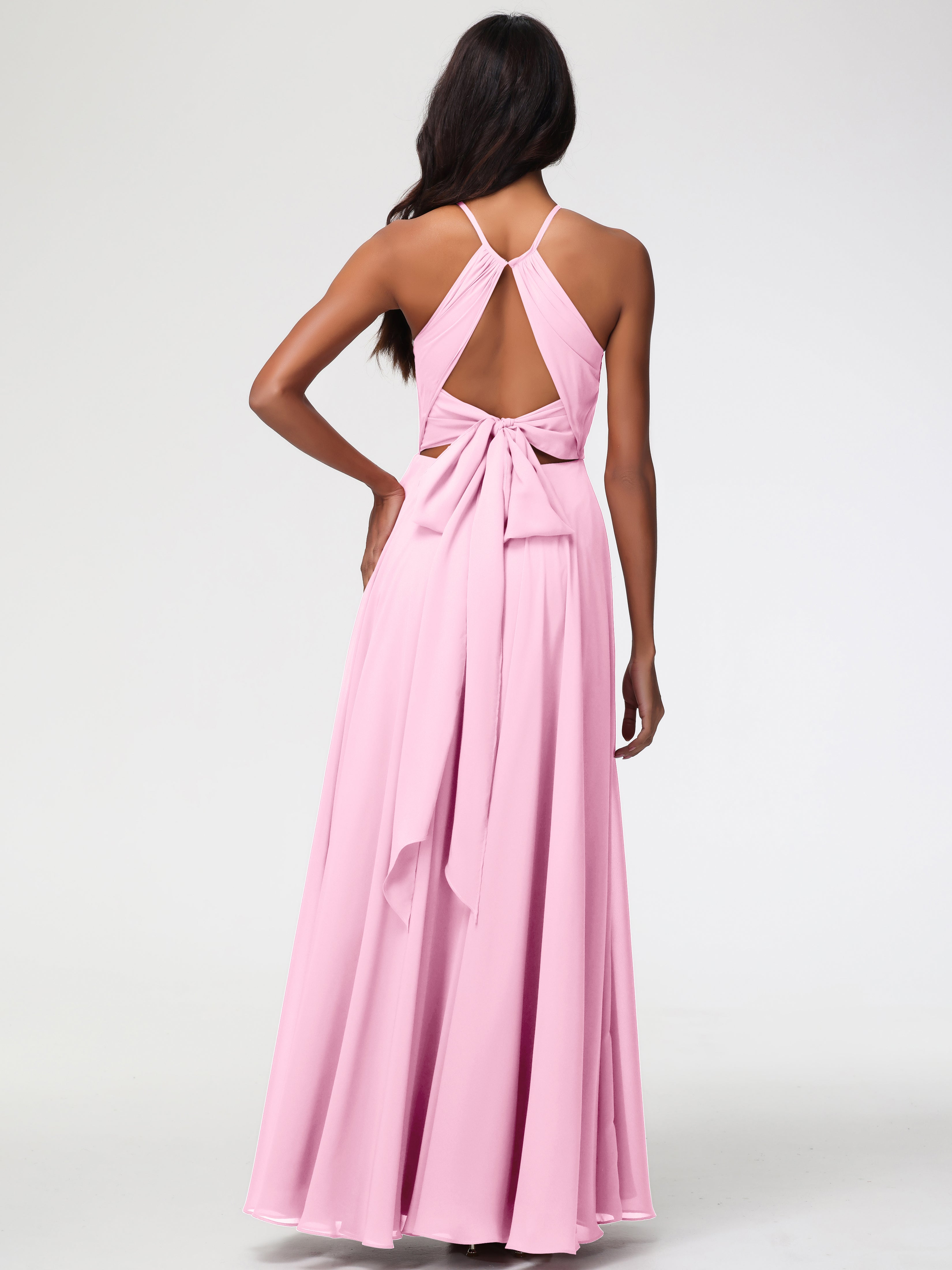 Halter A-Line Sleeveless Floor-Length Split Chiffon Bridesmaid Dresses