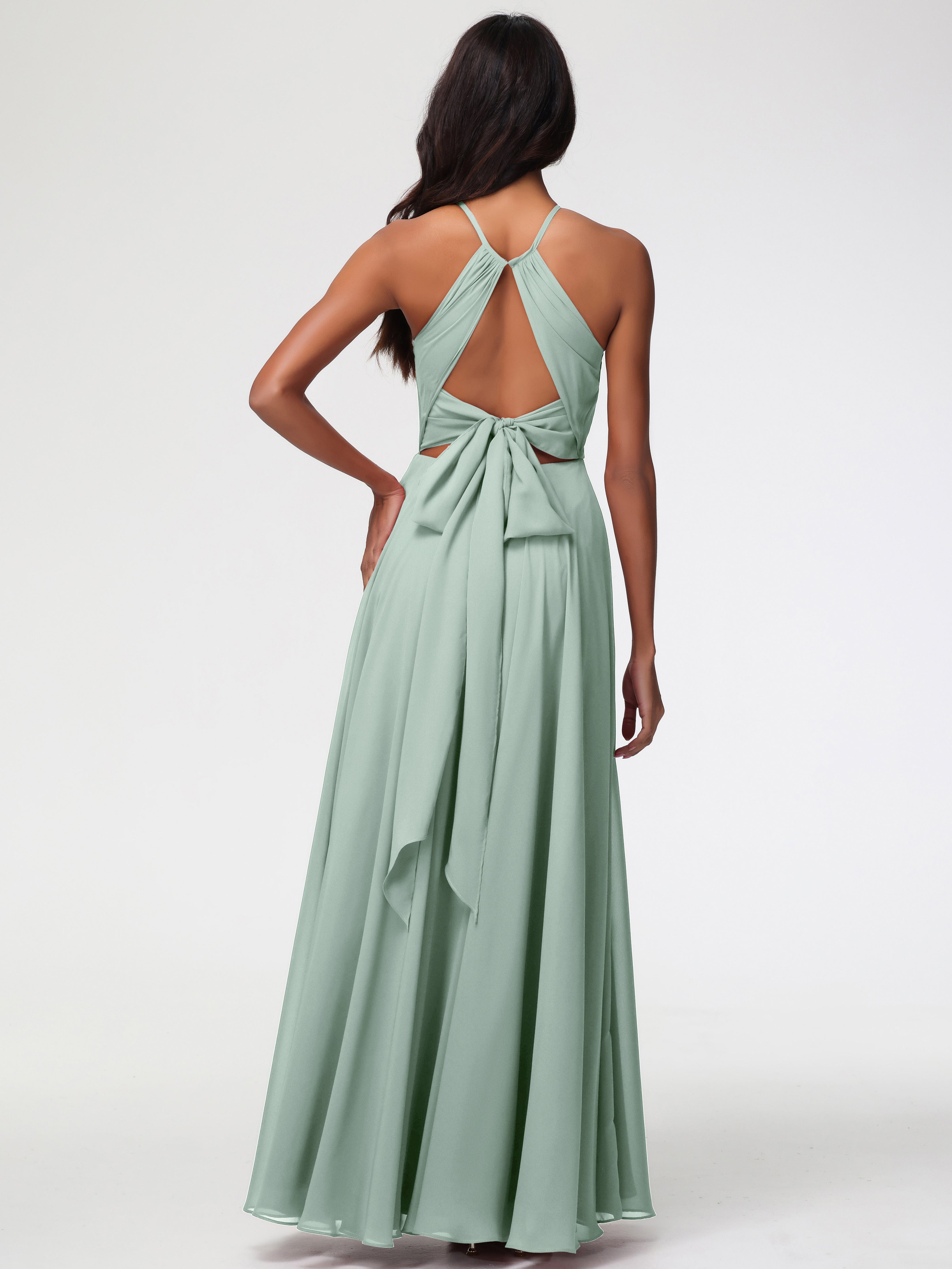 Halter A-Line Sleeveless Floor-Length Split Chiffon Bridesmaid Dresses