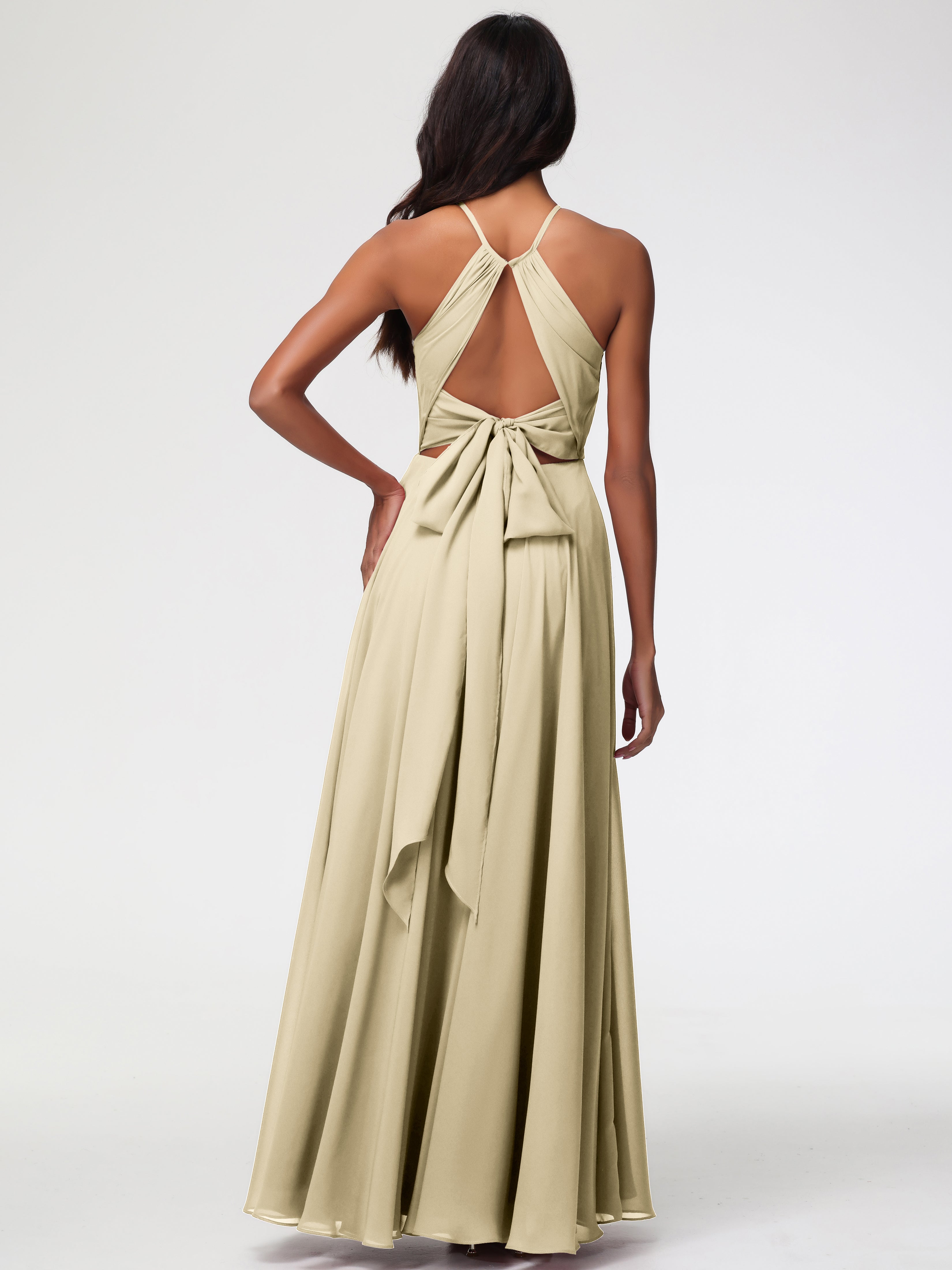 Halter A-Line Sleeveless Floor-Length Split Chiffon Bridesmaid Dresses