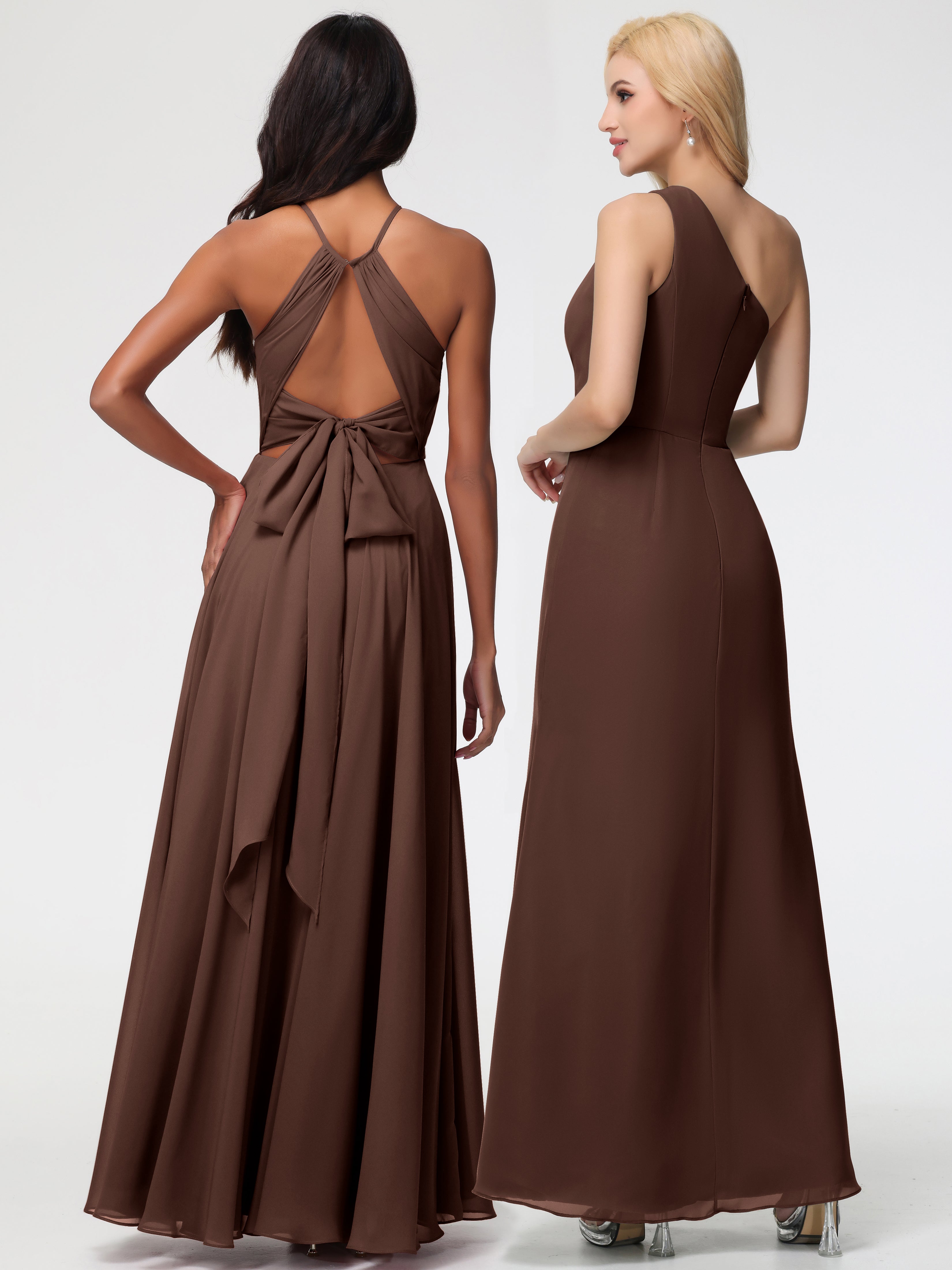 Halter A-Line Sleeveless Floor-Length Split Chiffon Bridesmaid Dresses