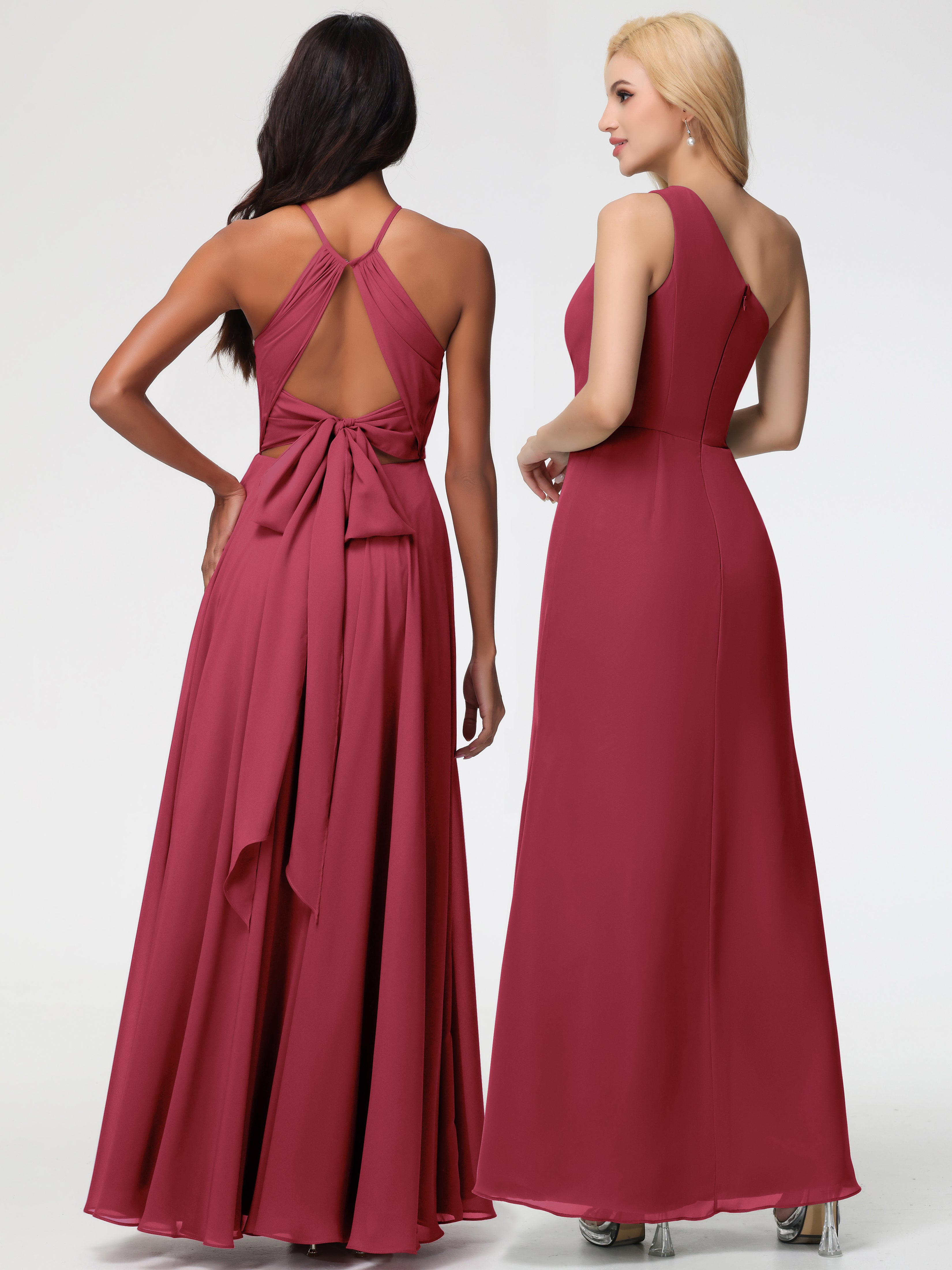 Halter A-Line Sleeveless Floor-Length Split Chiffon Bridesmaid Dresses