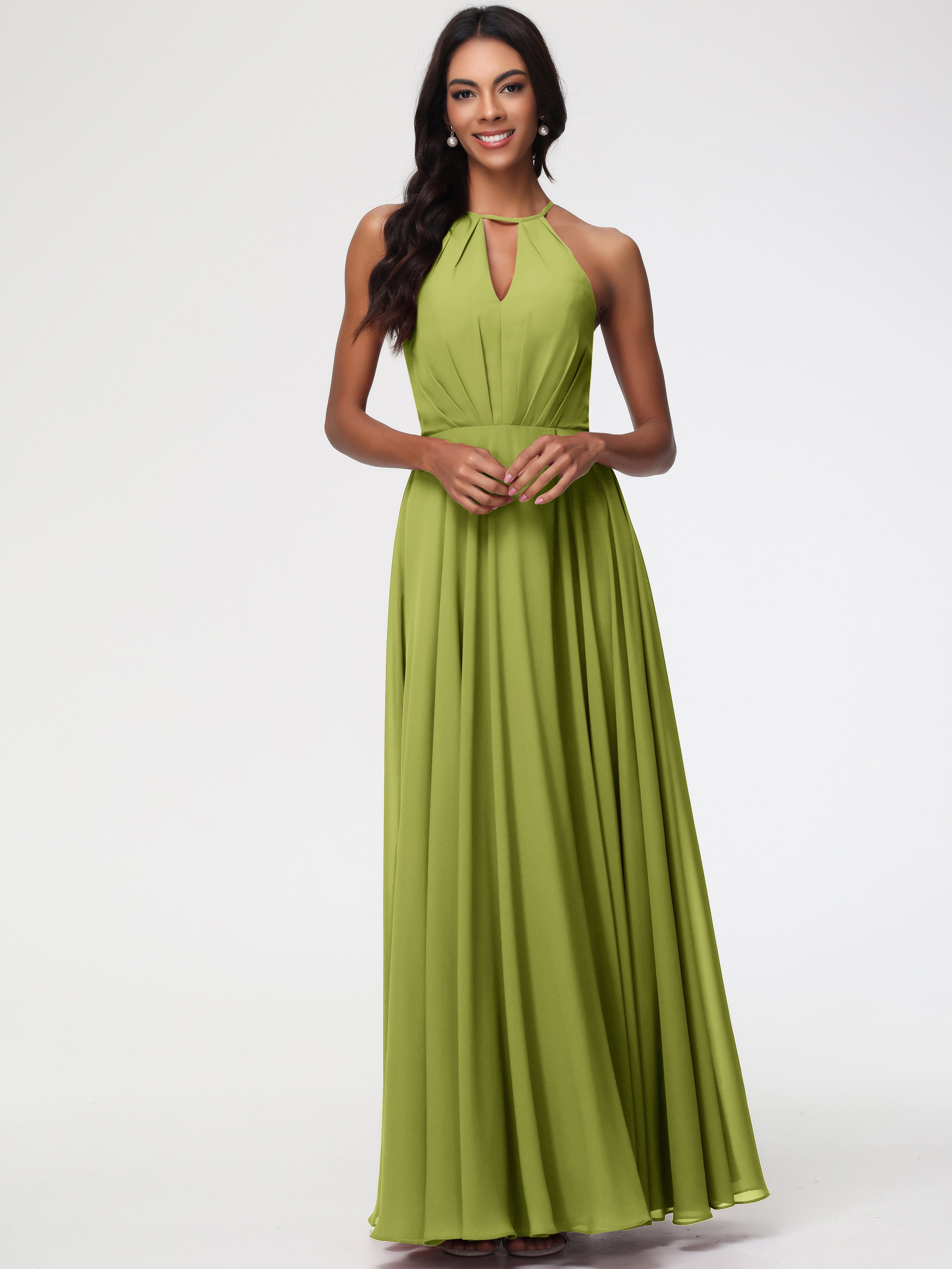 Halter A-Line Sleeveless Floor-Length Split Chiffon Bridesmaid Dresses