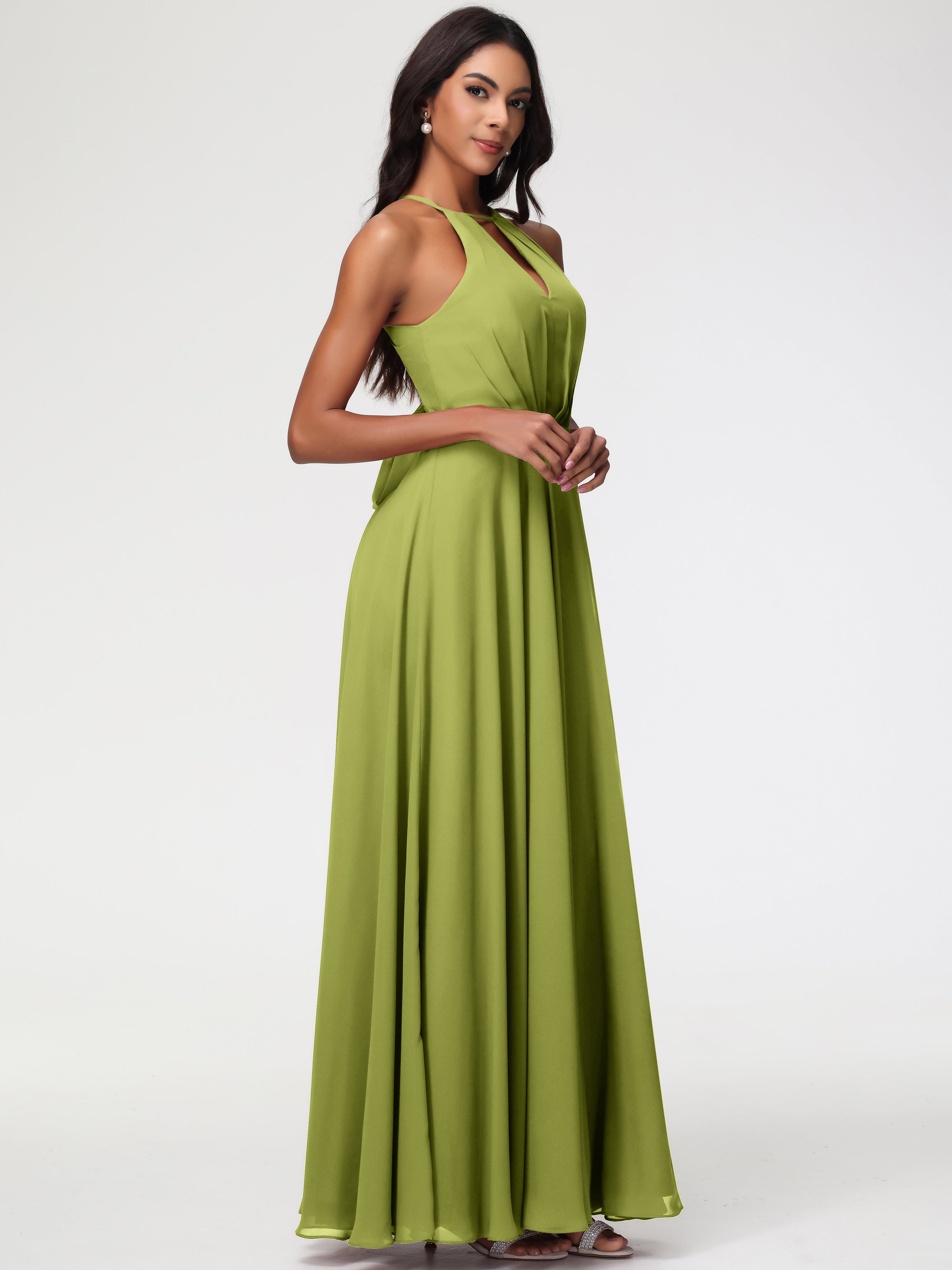 Halter A-Line Sleeveless Floor-Length Split Chiffon Bridesmaid Dresses