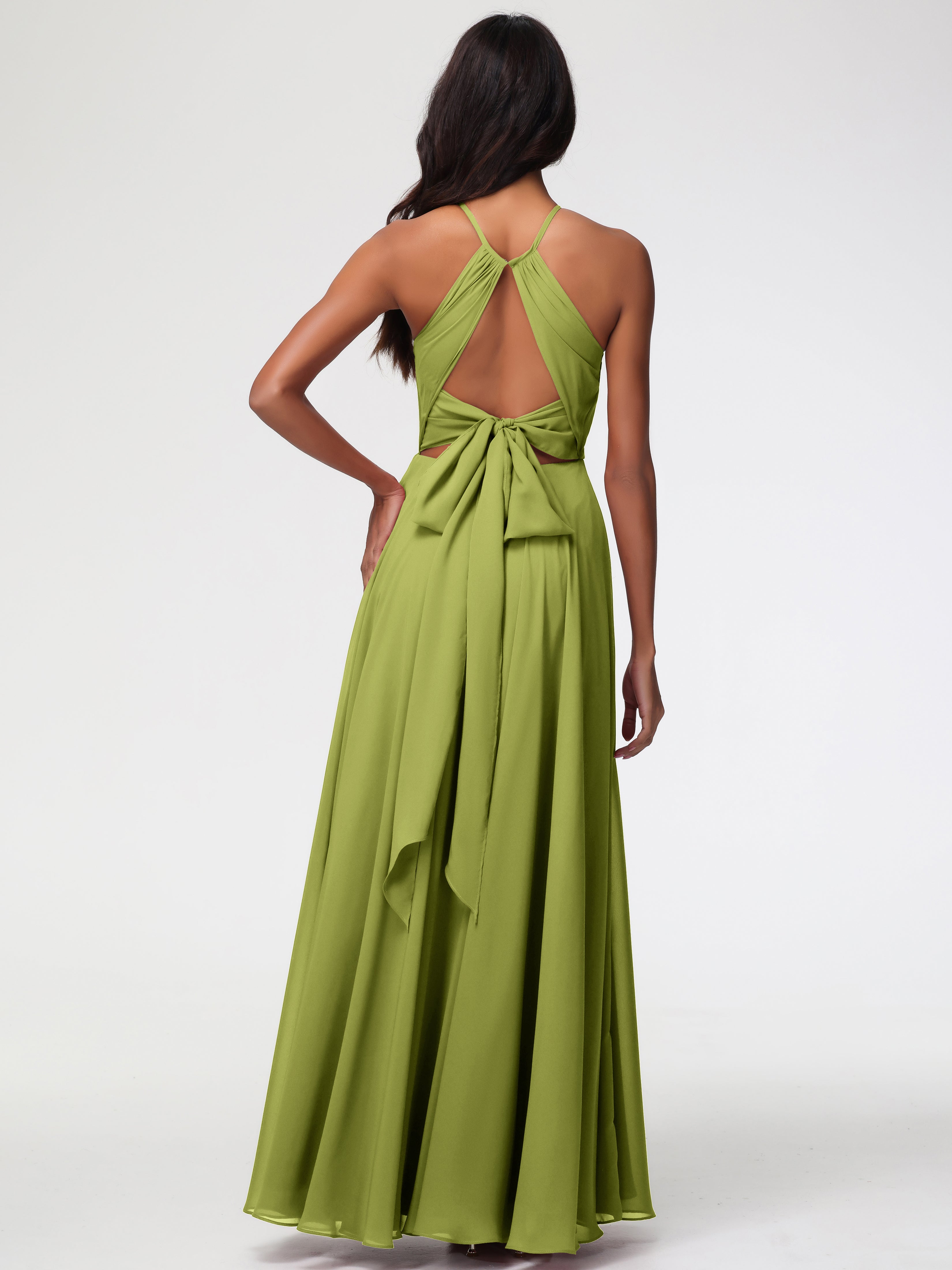 Halter A-Line Sleeveless Floor-Length Split Chiffon Bridesmaid Dresses