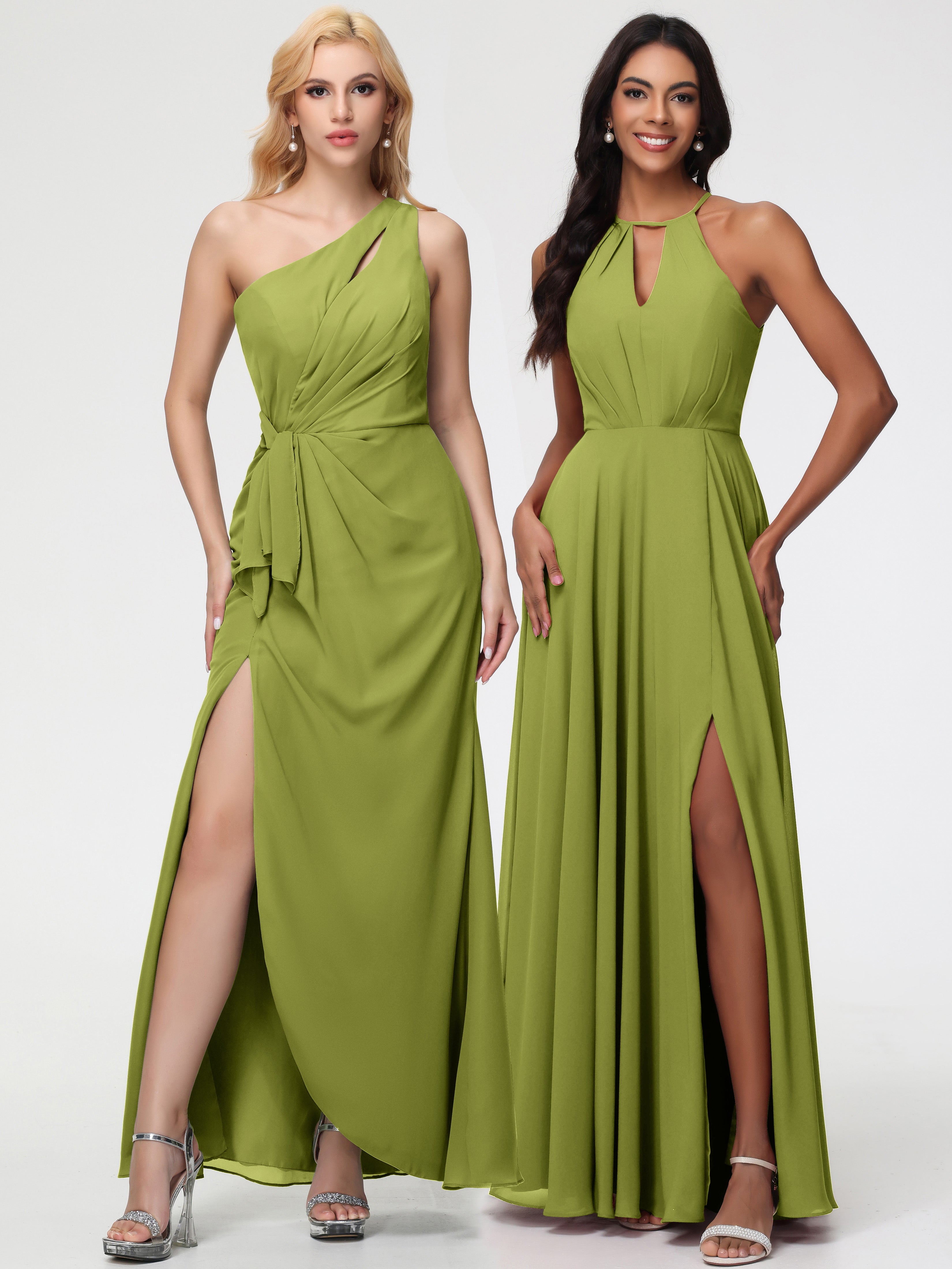 Halter A-Line Sleeveless Floor-Length Split Chiffon Bridesmaid Dresses
