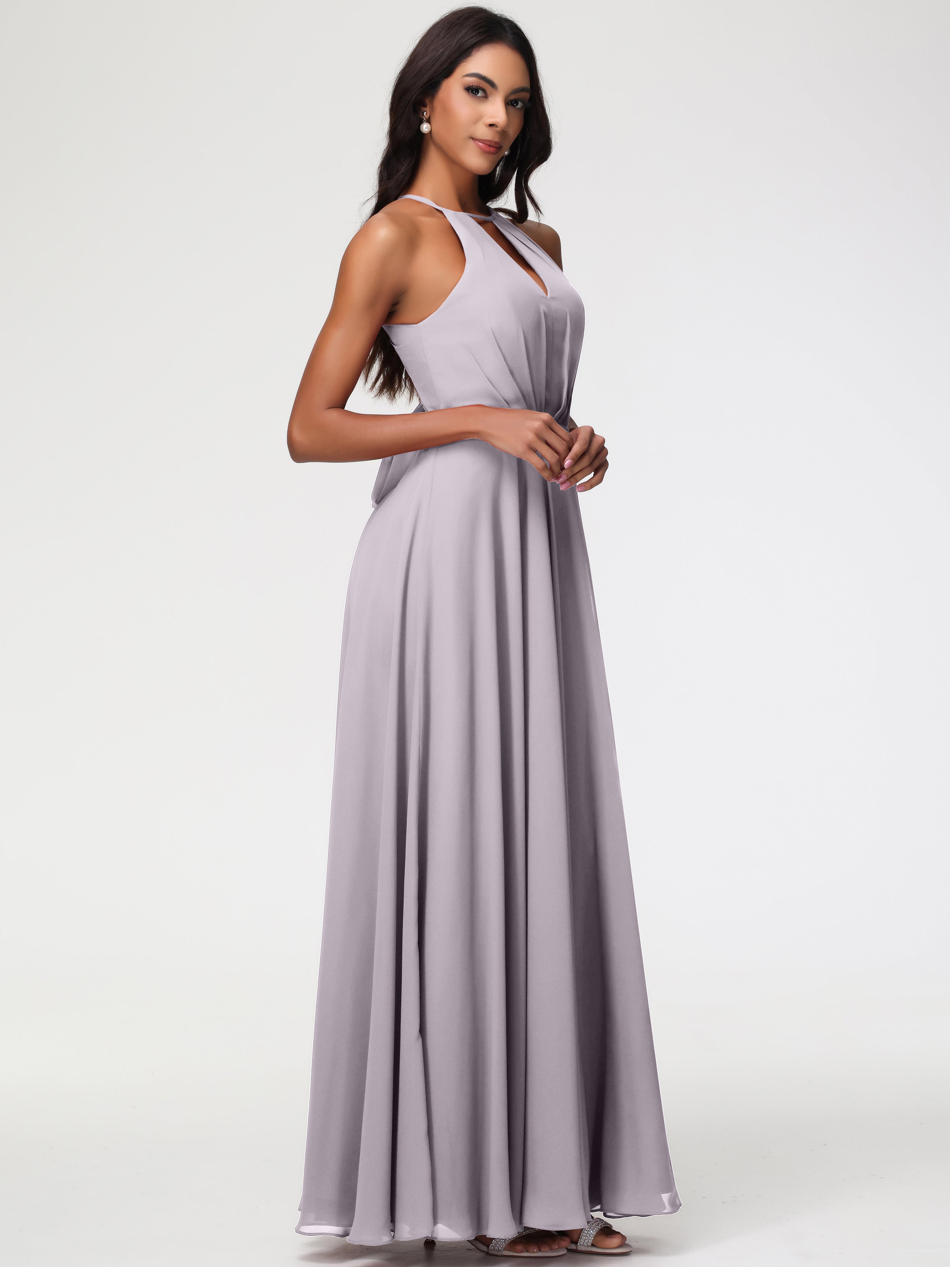 Halter A-Line Sleeveless Floor-Length Split Chiffon Bridesmaid Dresses