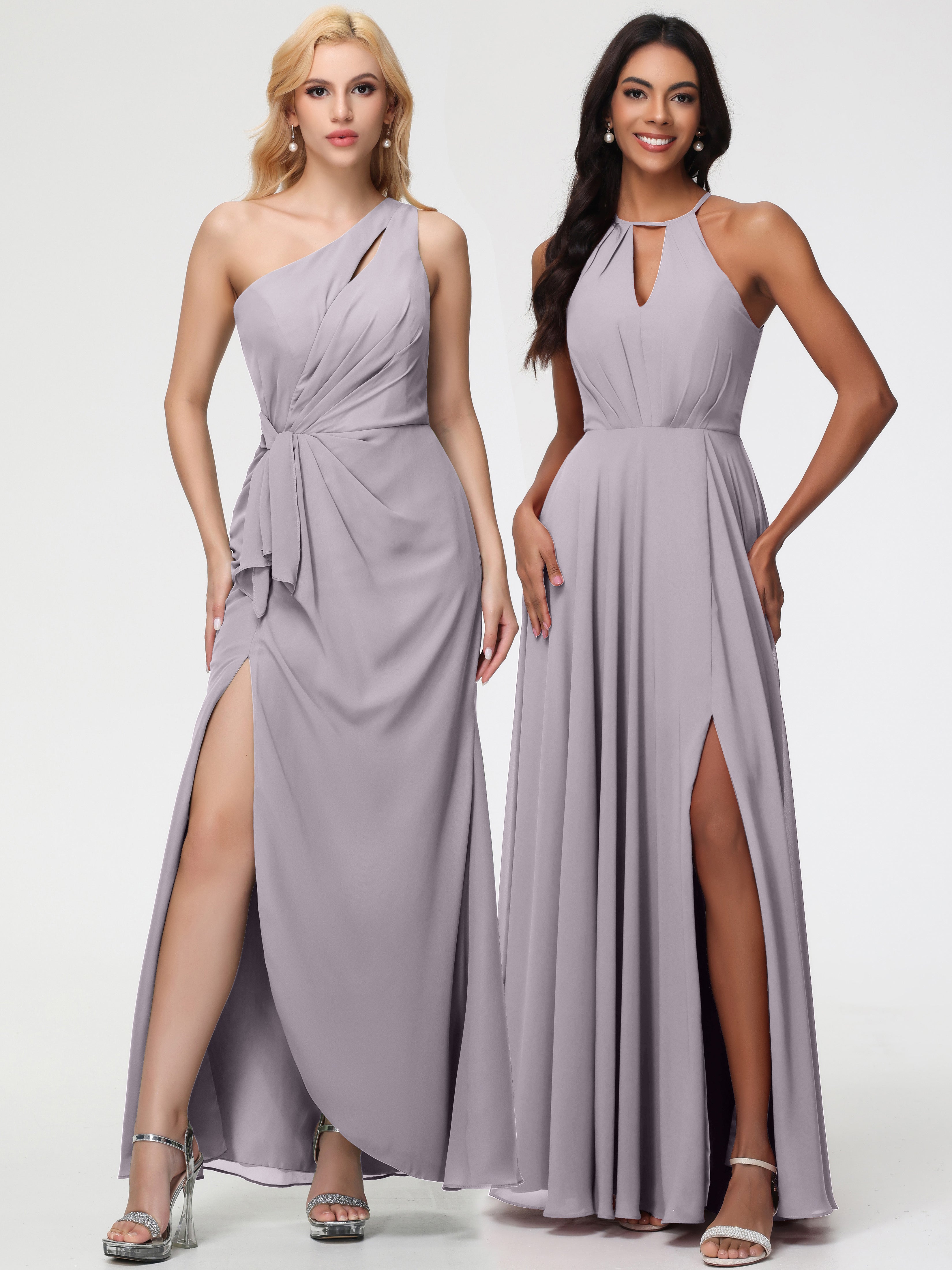 Halter A-Line Sleeveless Floor-Length Split Chiffon Bridesmaid Dresses