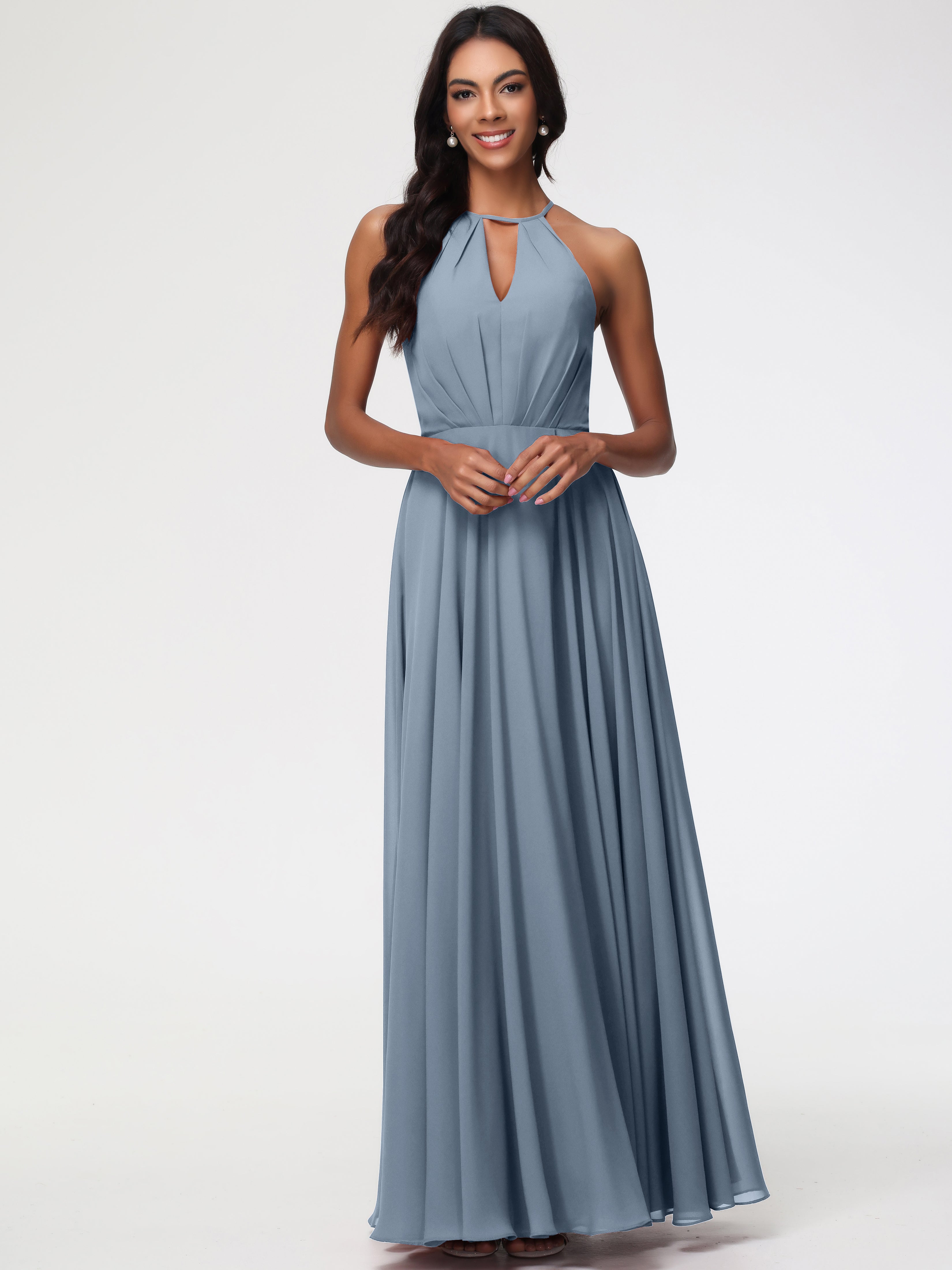 Halter A-Line Sleeveless Floor-Length Split Chiffon Bridesmaid Dresses
