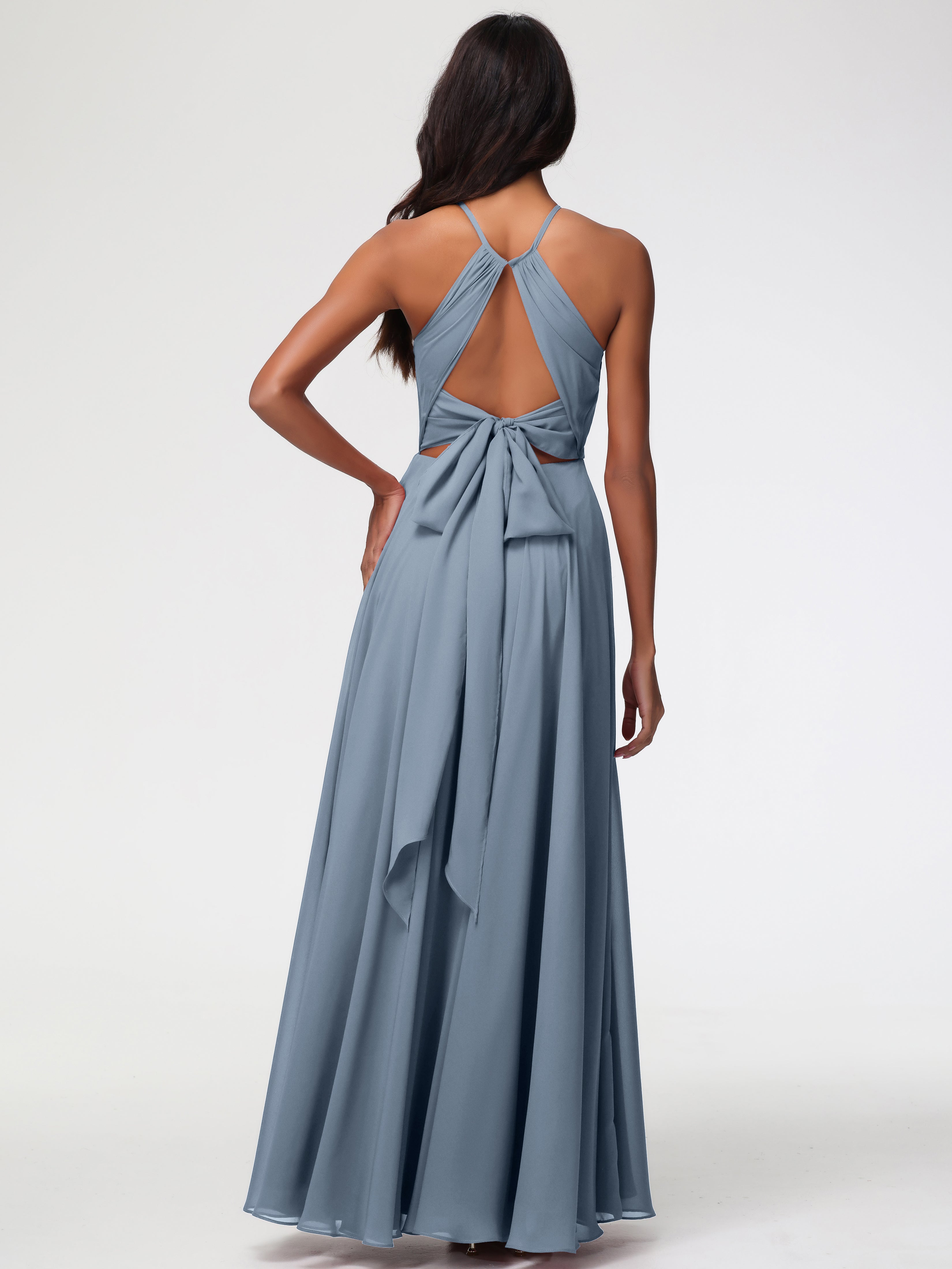 Halter A-Line Sleeveless Floor-Length Split Chiffon Bridesmaid Dresses