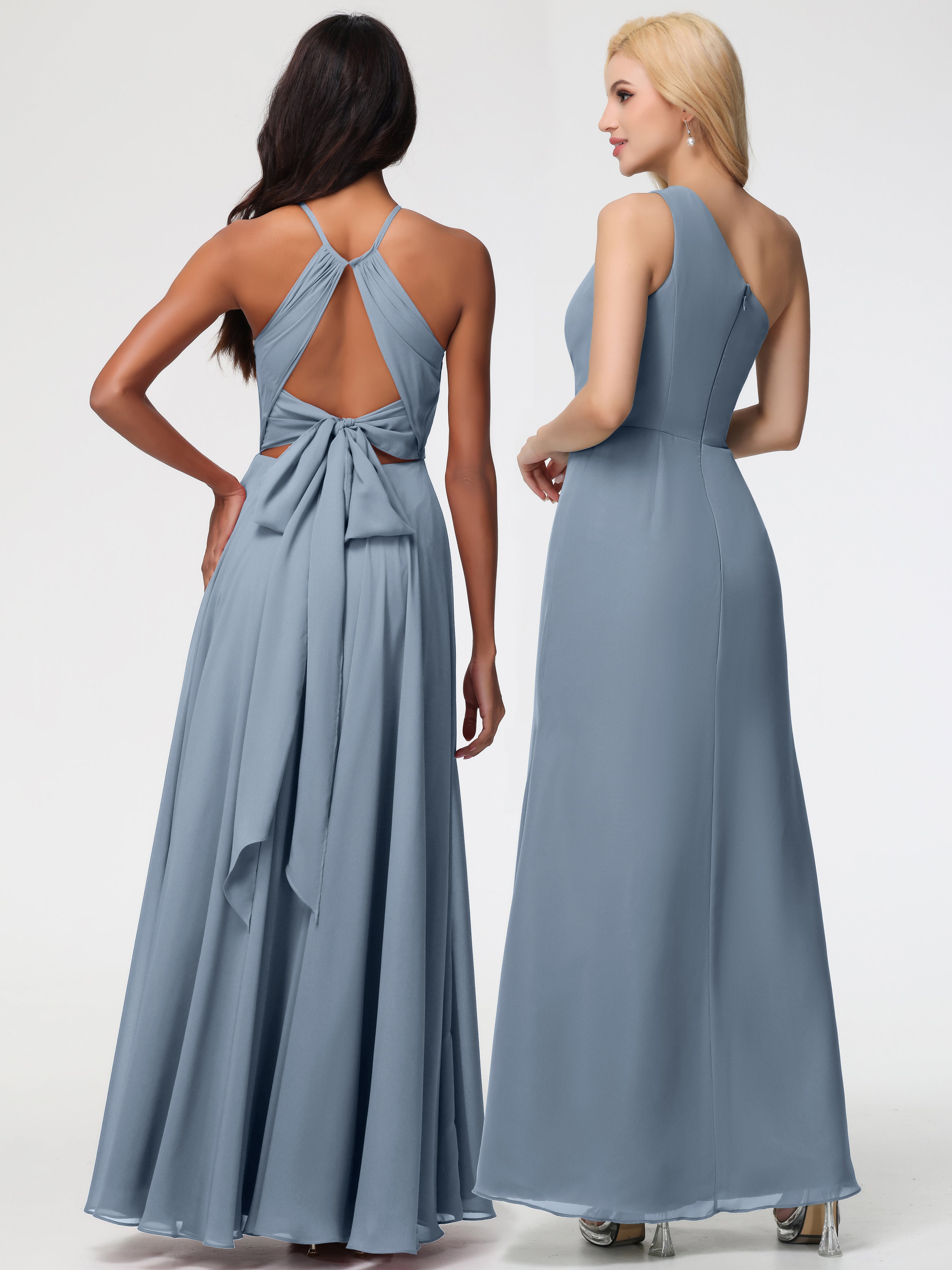Halter A-Line Sleeveless Floor-Length Split Chiffon Bridesmaid Dresses
