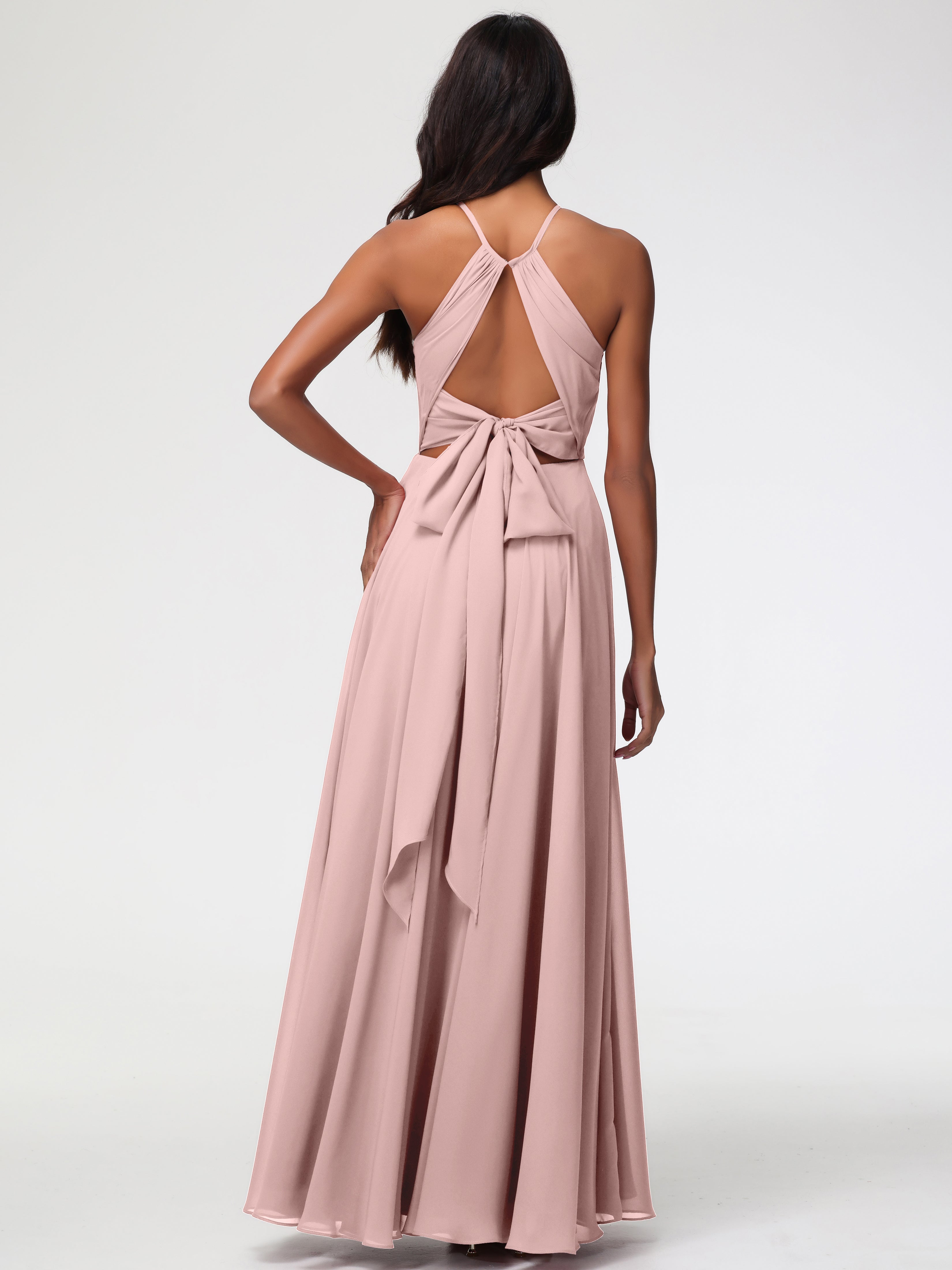 Halter A-Line Sleeveless Floor-Length Split Chiffon Bridesmaid Dresses