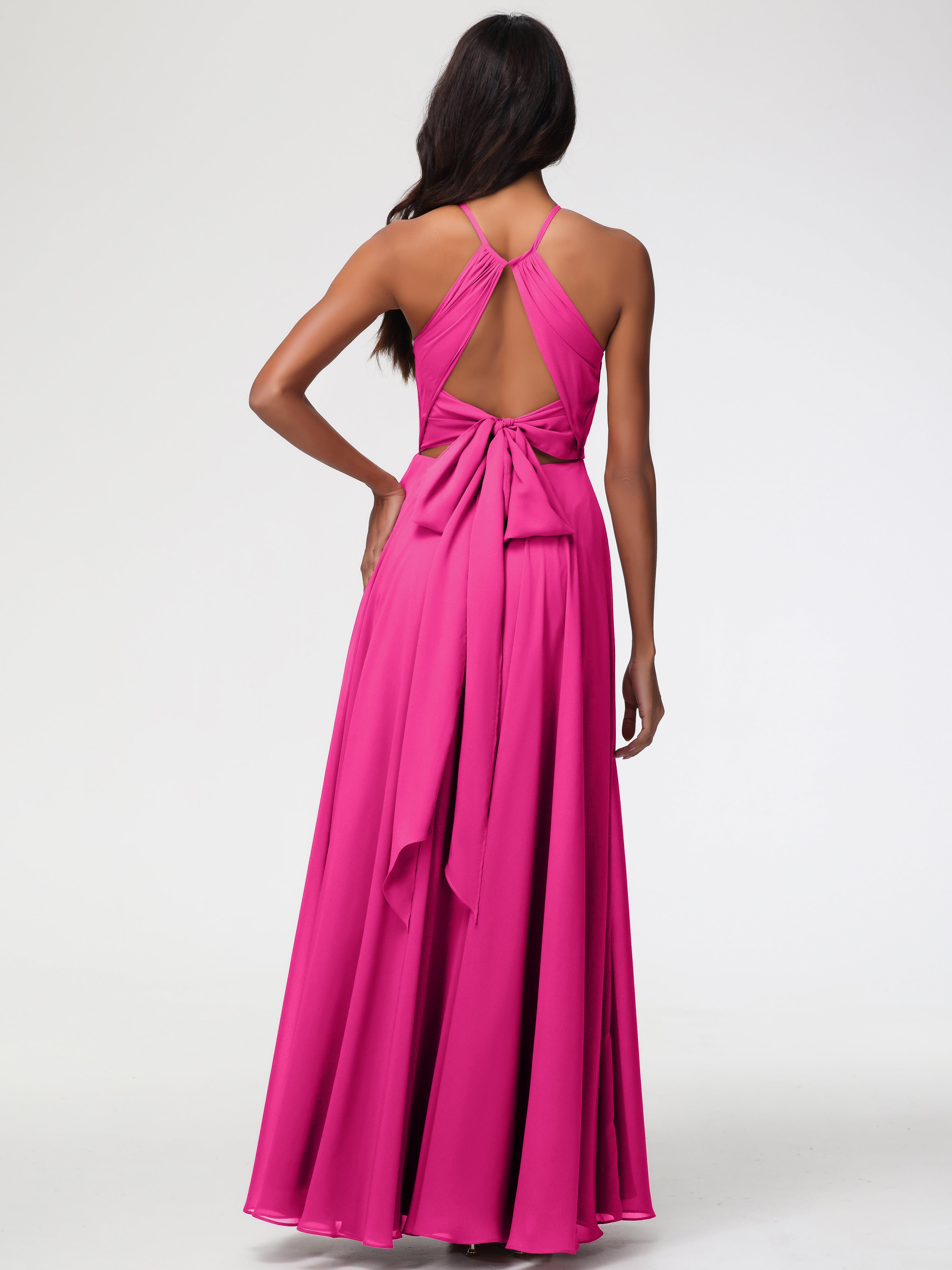 Halter A-Line Sleeveless Floor-Length Split Chiffon Bridesmaid Dresses