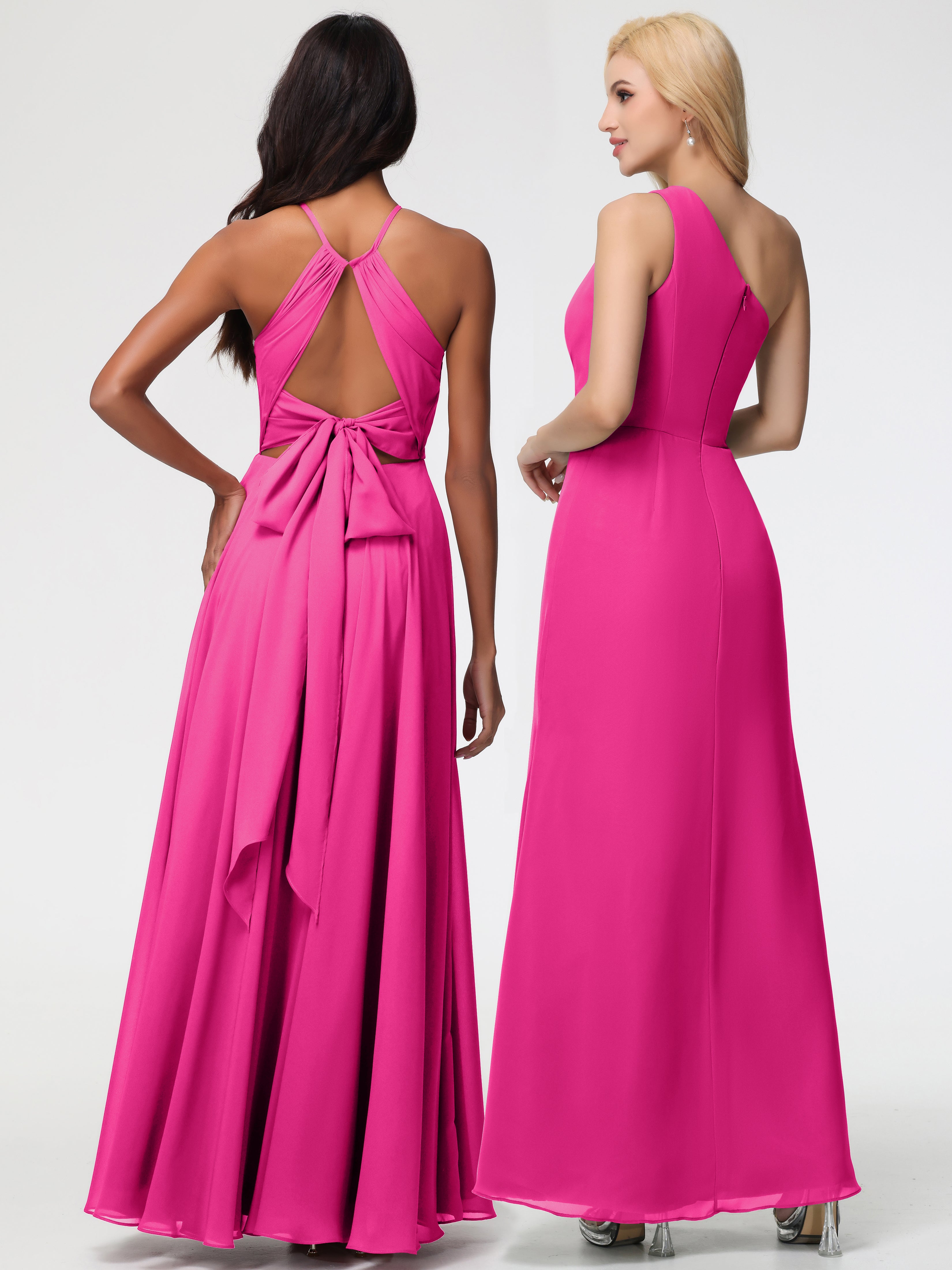 Halter A-Line Sleeveless Floor-Length Split Chiffon Bridesmaid Dresses