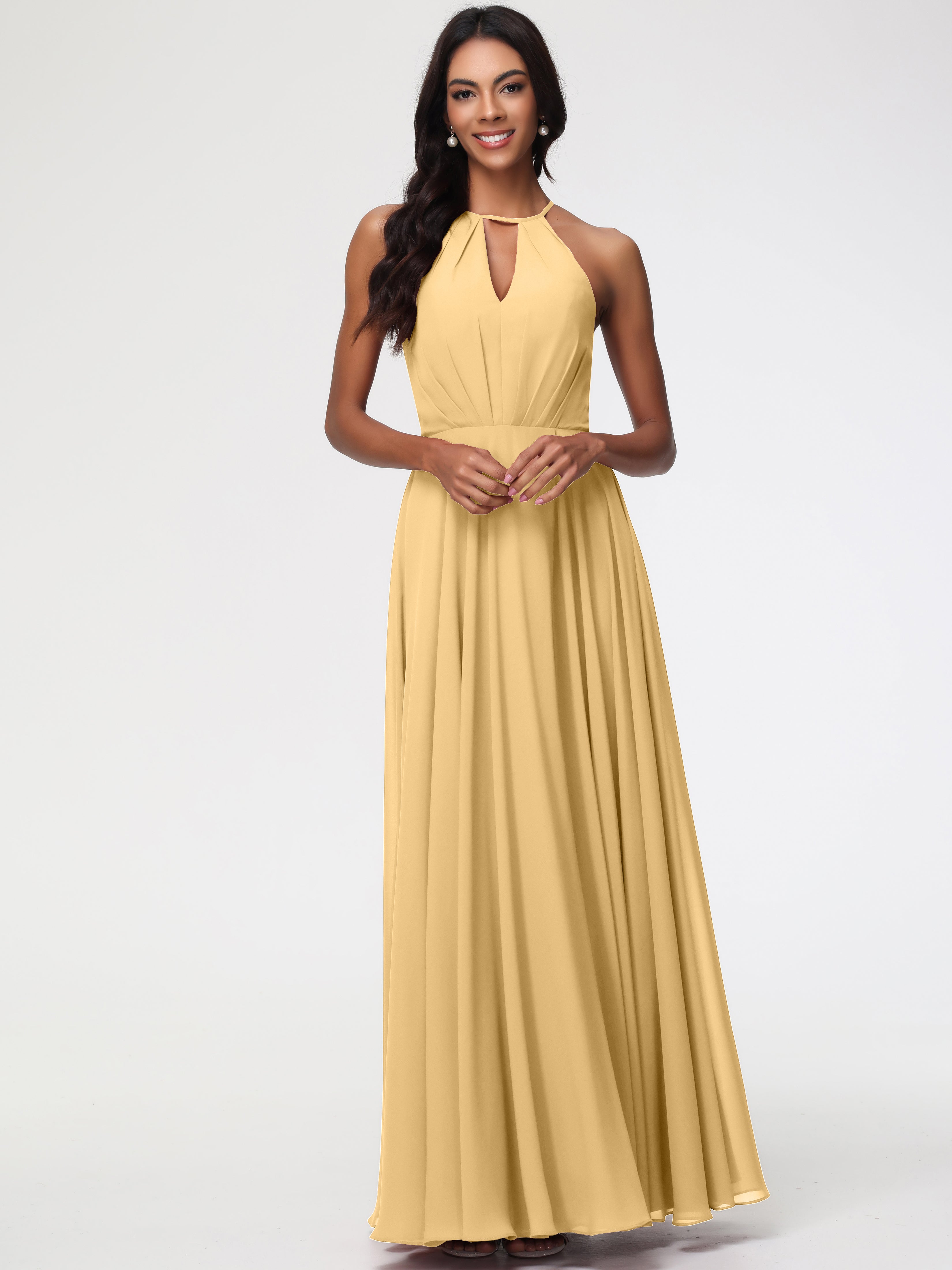 Halter A-Line Sleeveless Floor-Length Split Chiffon Bridesmaid Dresses