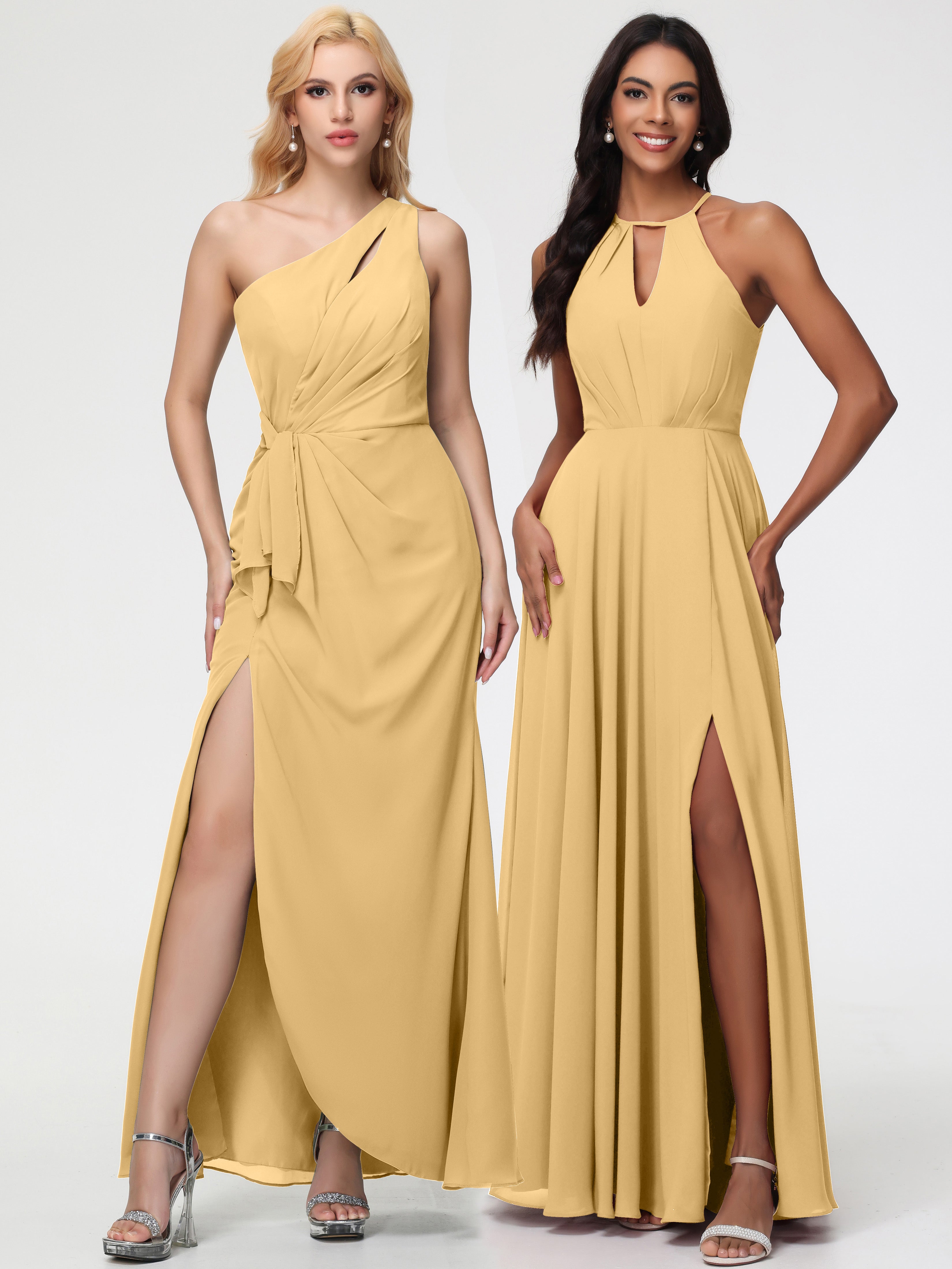 Halter A-Line Sleeveless Floor-Length Split Chiffon Bridesmaid Dresses