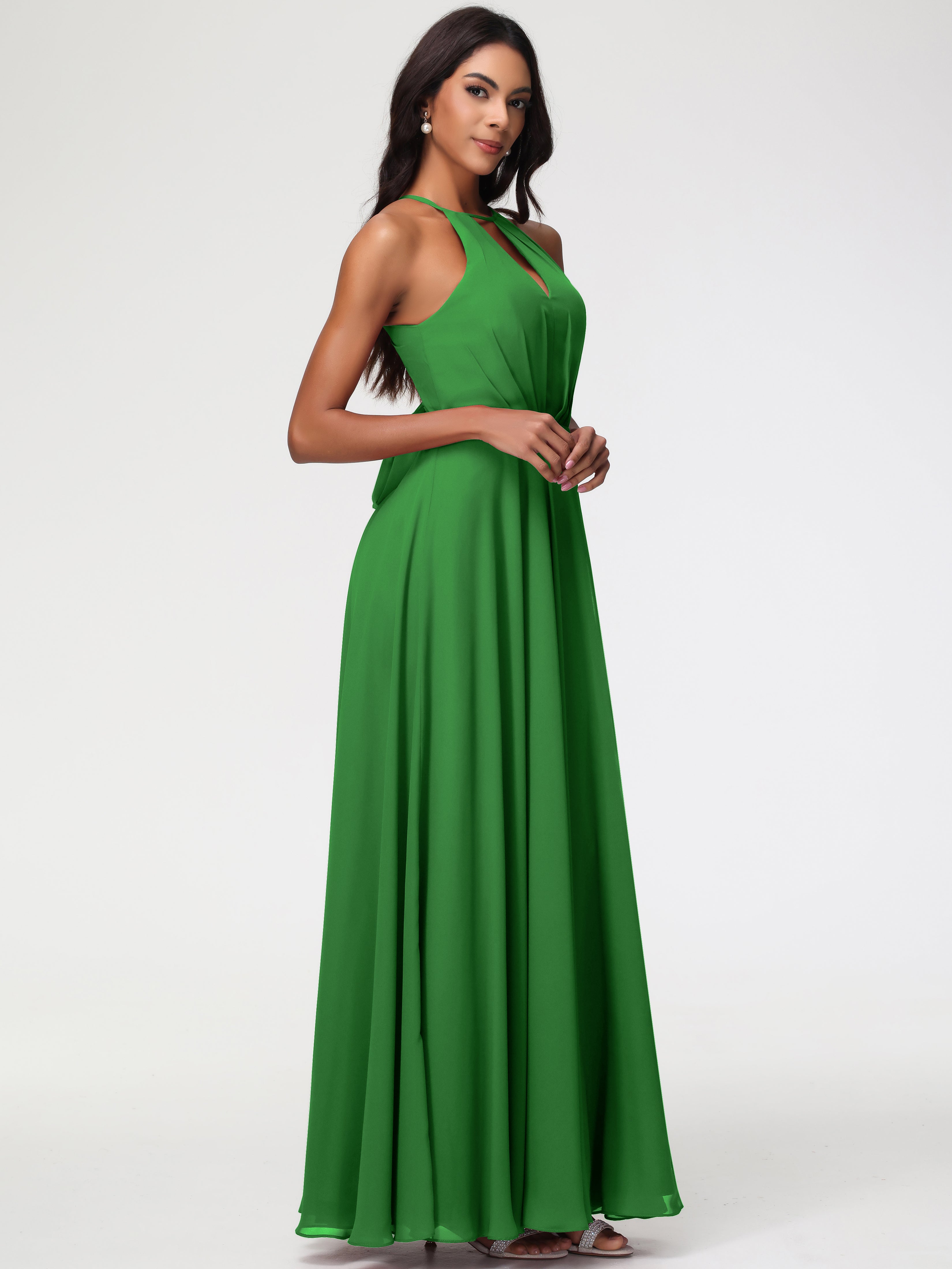 Halter A-Line Sleeveless Floor-Length Split Chiffon Bridesmaid Dresses
