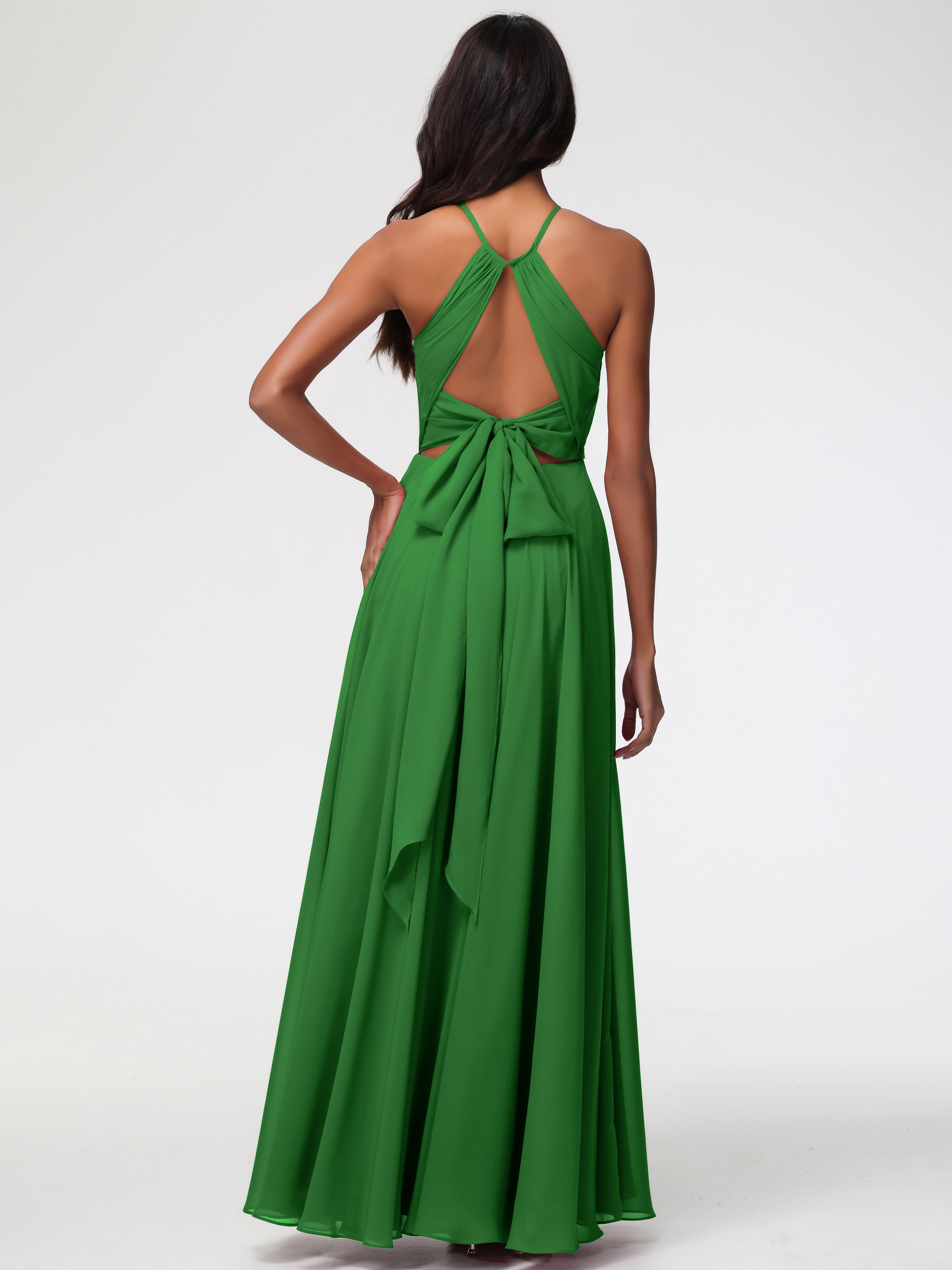 Halter A-Line Sleeveless Floor-Length Split Chiffon Bridesmaid Dresses