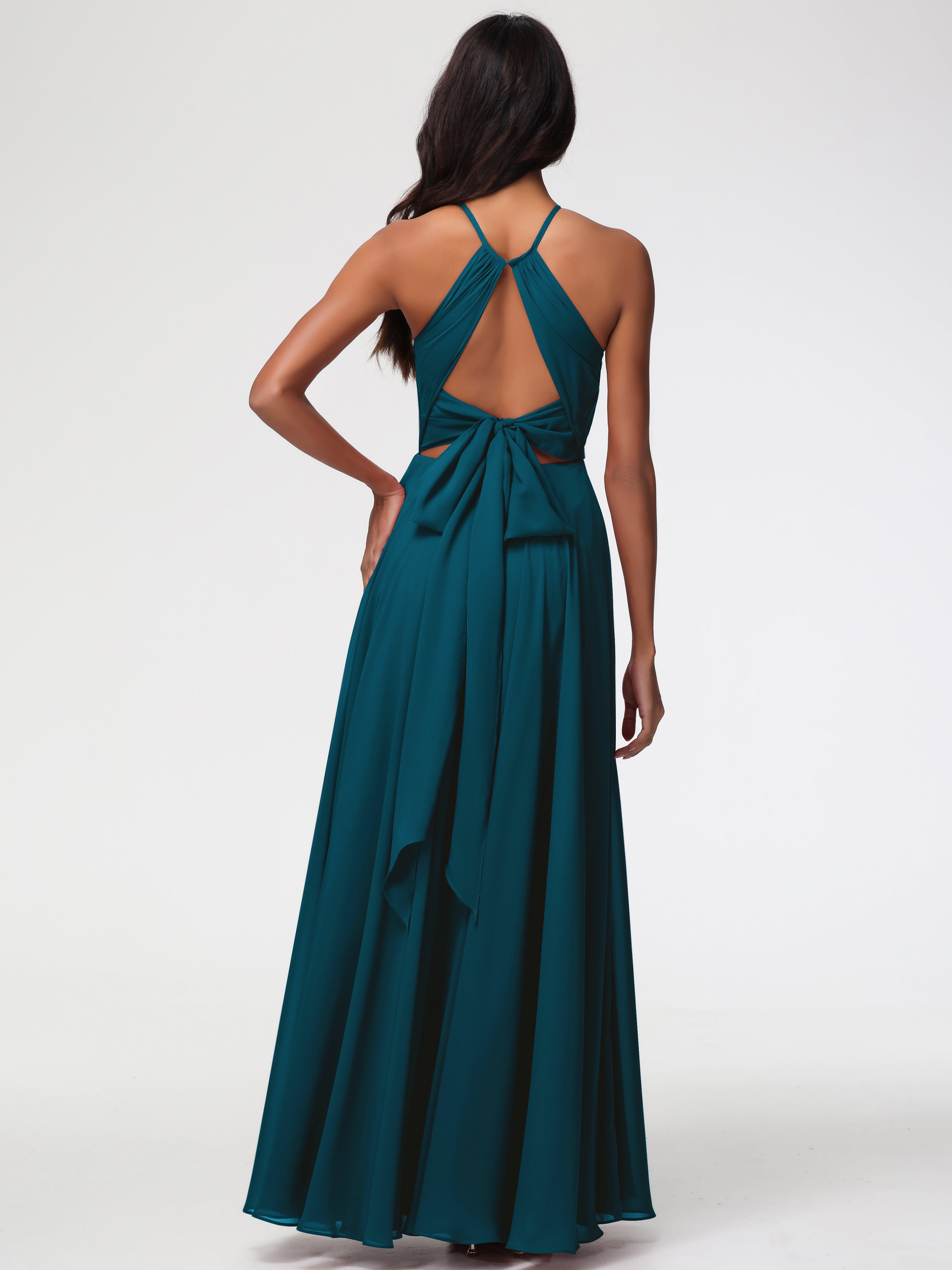 Halter A-Line Sleeveless Floor-Length Split Chiffon Bridesmaid Dresses