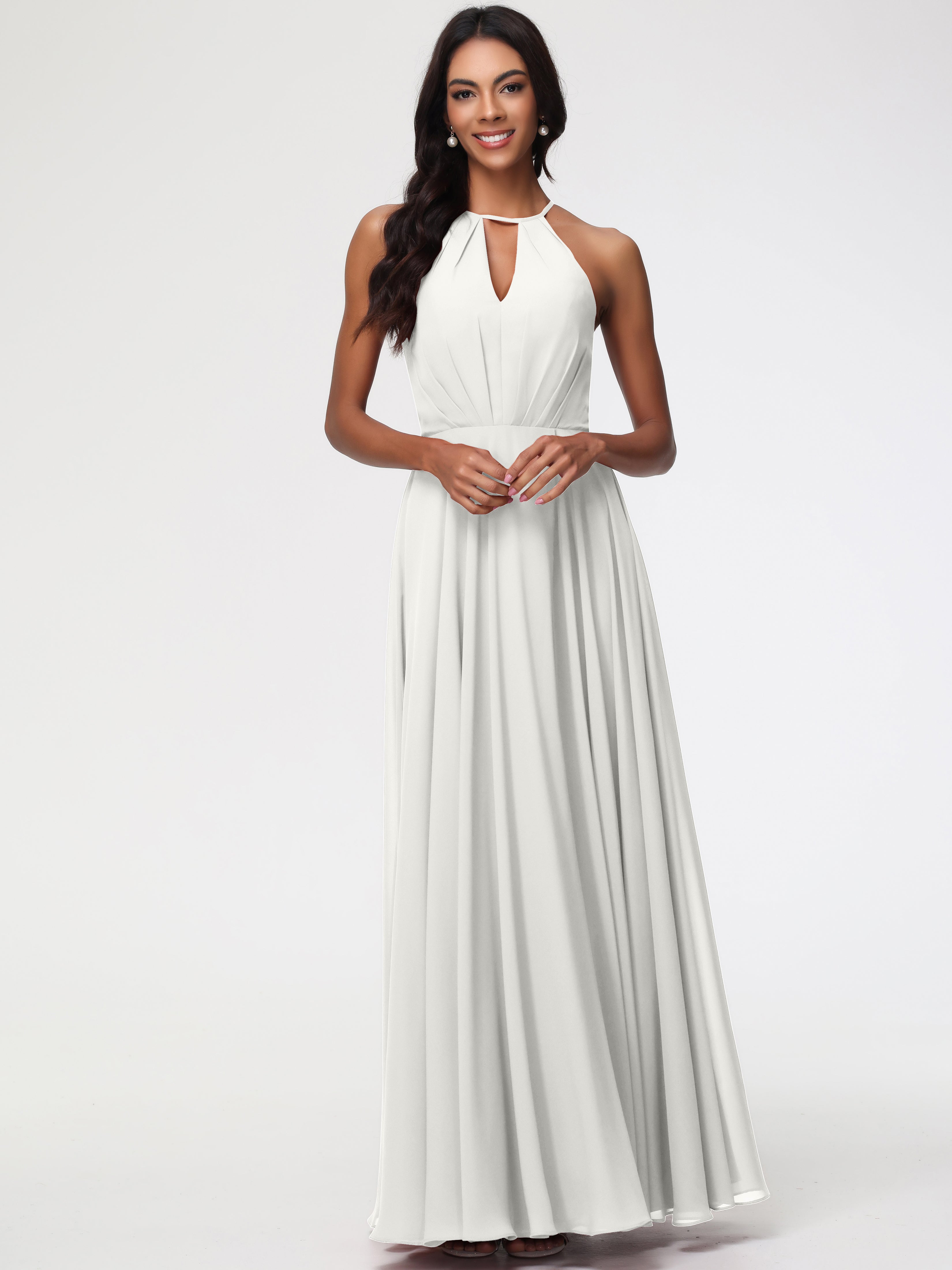 Halter A-Line Sleeveless Floor-Length Split Chiffon Bridesmaid Dresses