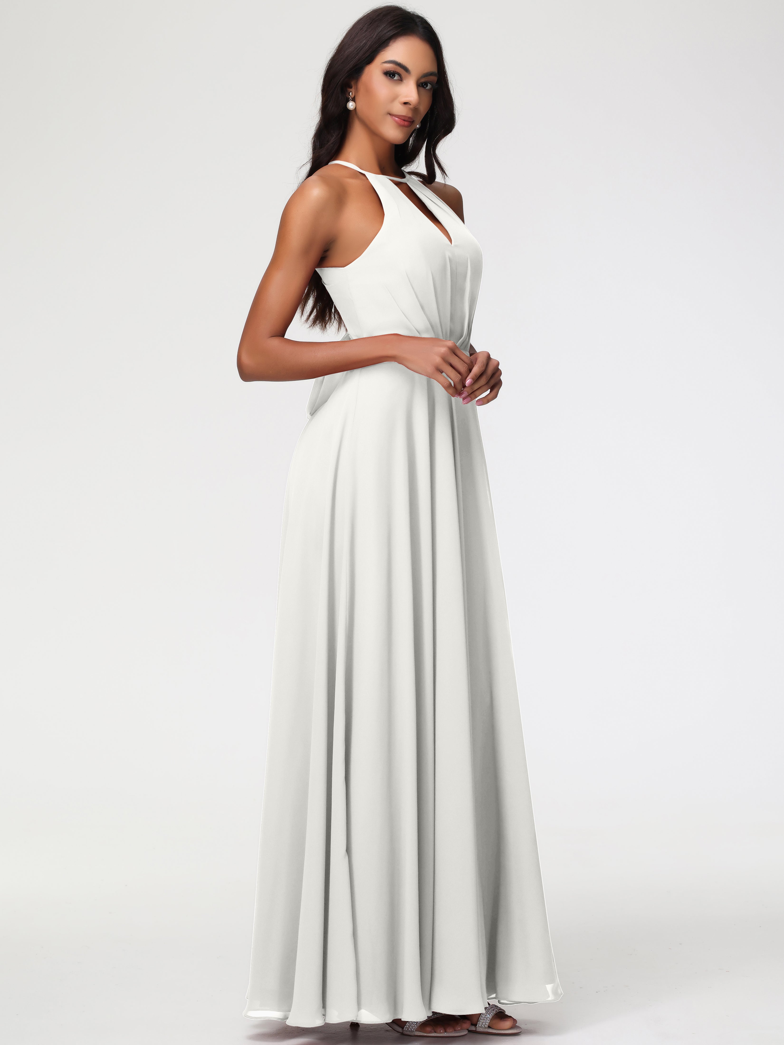 Halter A-Line Sleeveless Floor-Length Split Chiffon Bridesmaid Dresses