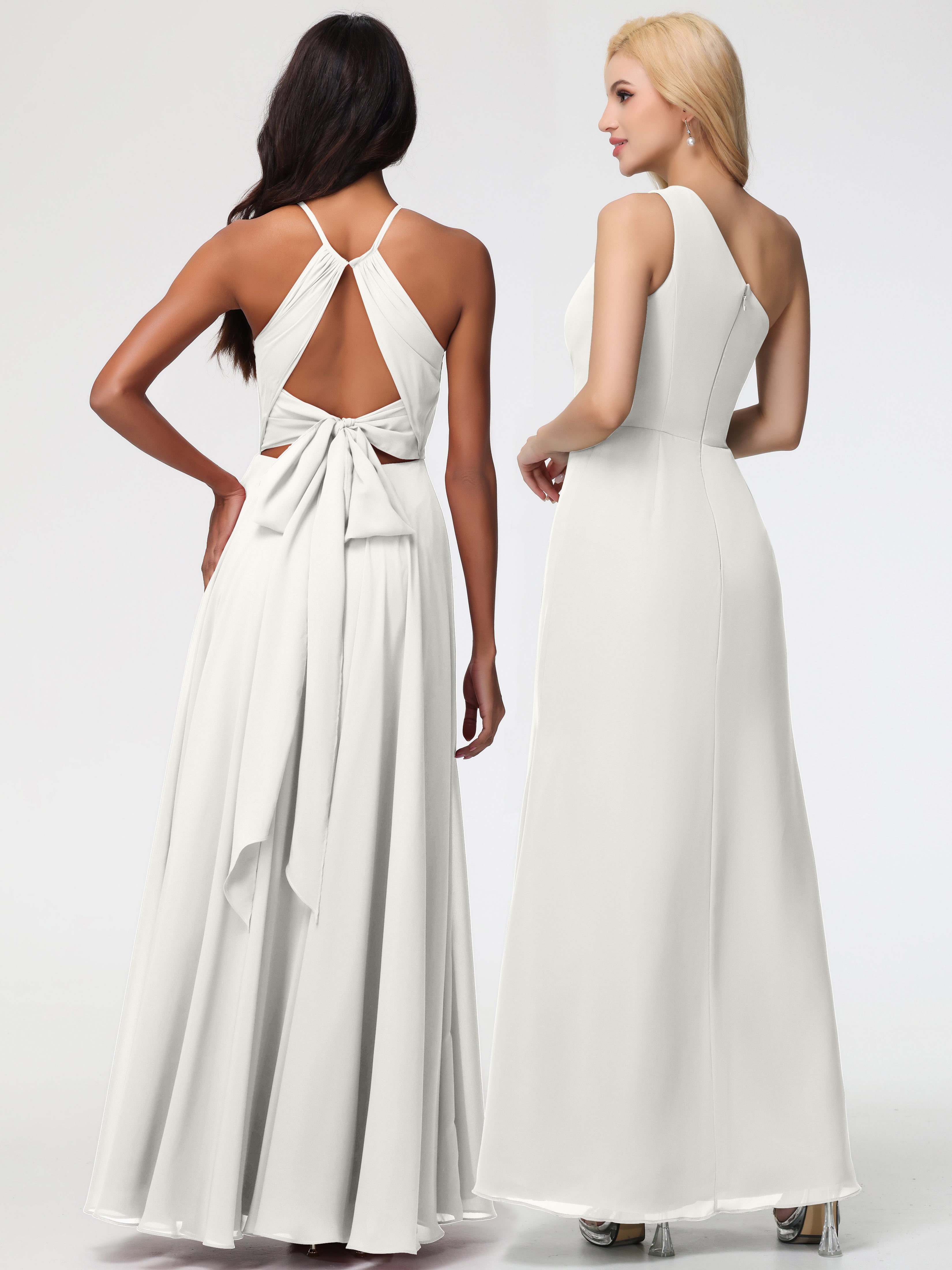 Halter A-Line Sleeveless Floor-Length Split Chiffon Bridesmaid Dresses