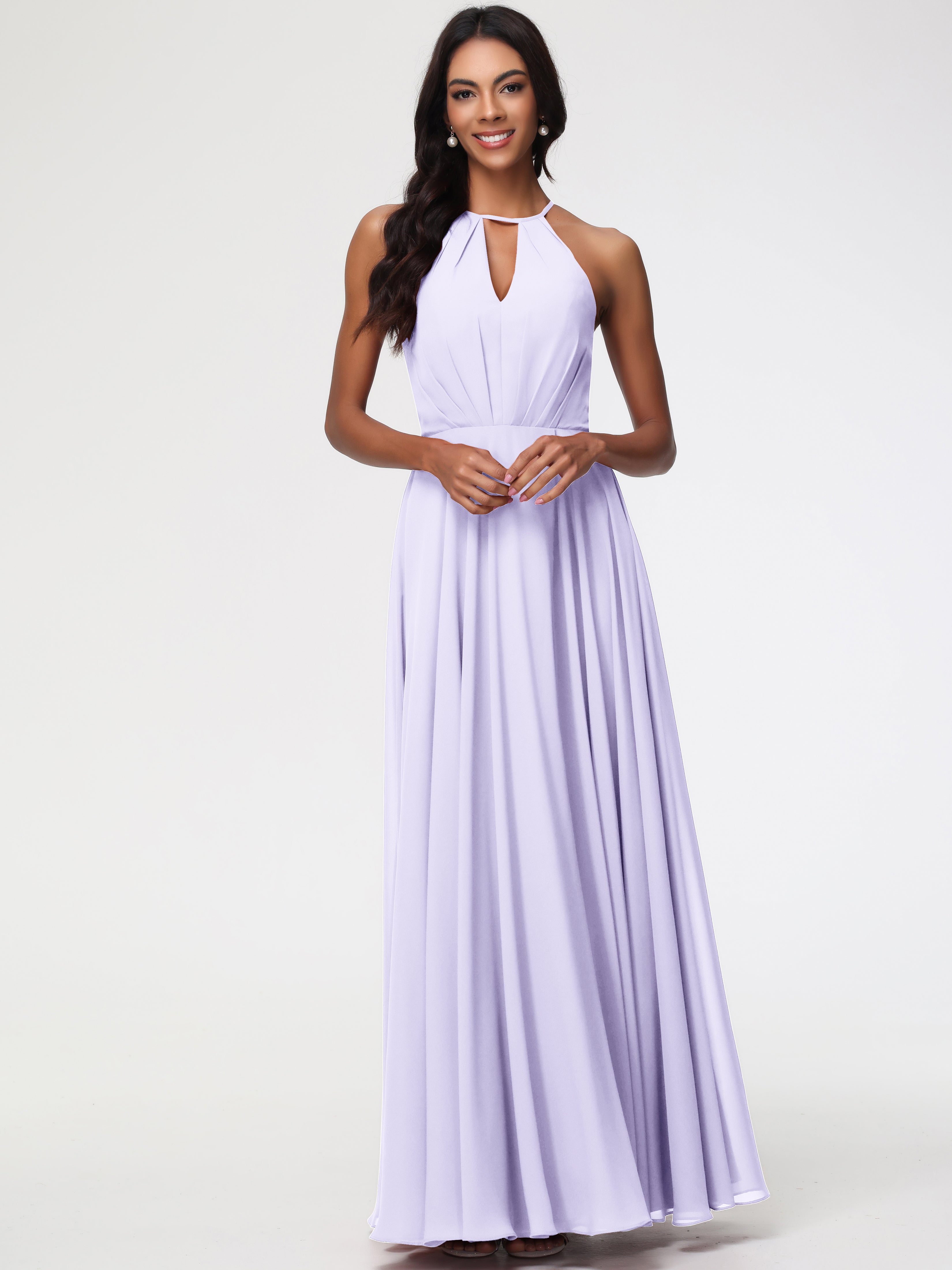 Halter A-Line Sleeveless Floor-Length Split Chiffon Bridesmaid Dresses