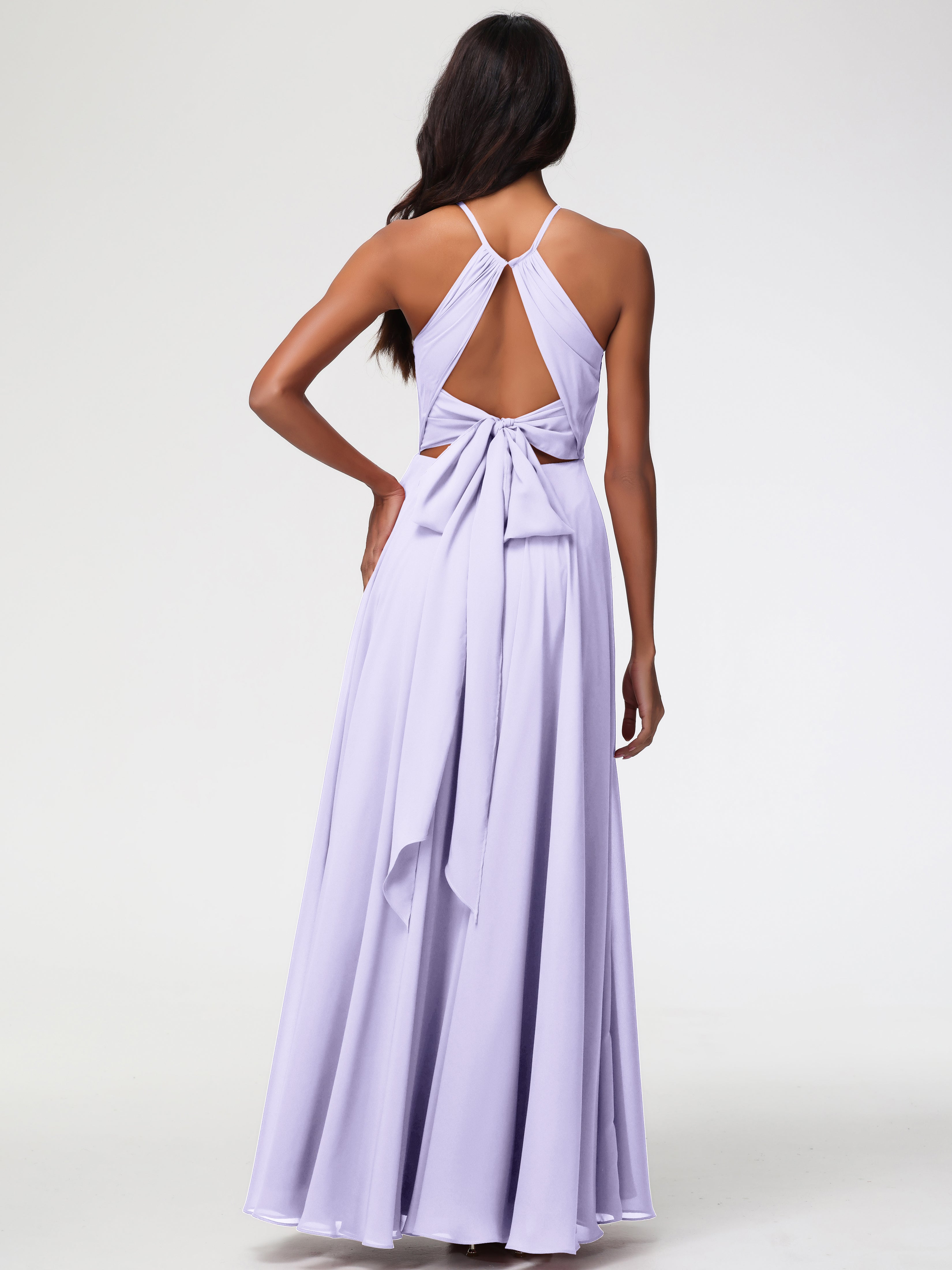 Halter A-Line Sleeveless Floor-Length Split Chiffon Bridesmaid Dresses