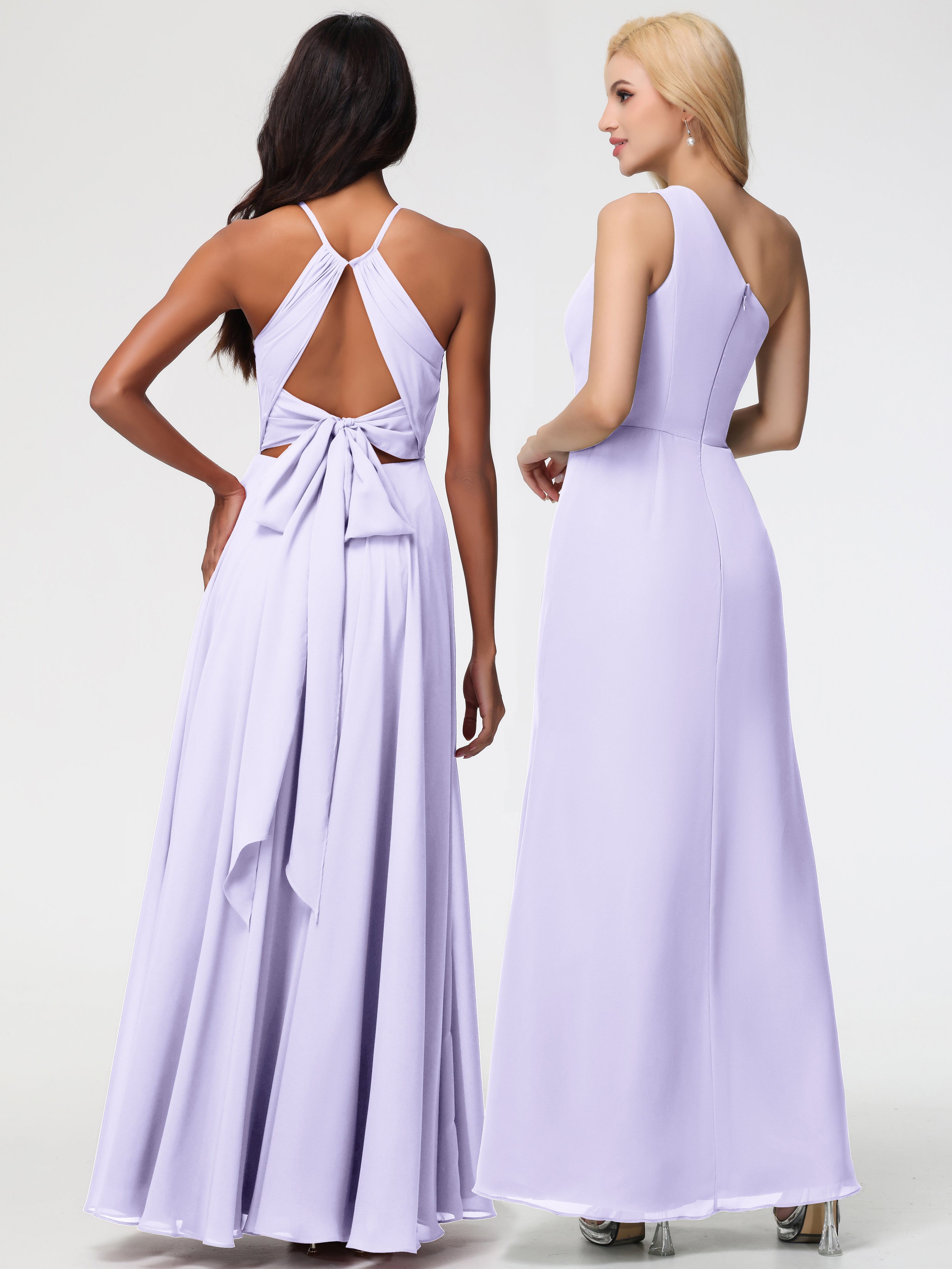 Halter A-Line Sleeveless Floor-Length Split Chiffon Bridesmaid Dresses