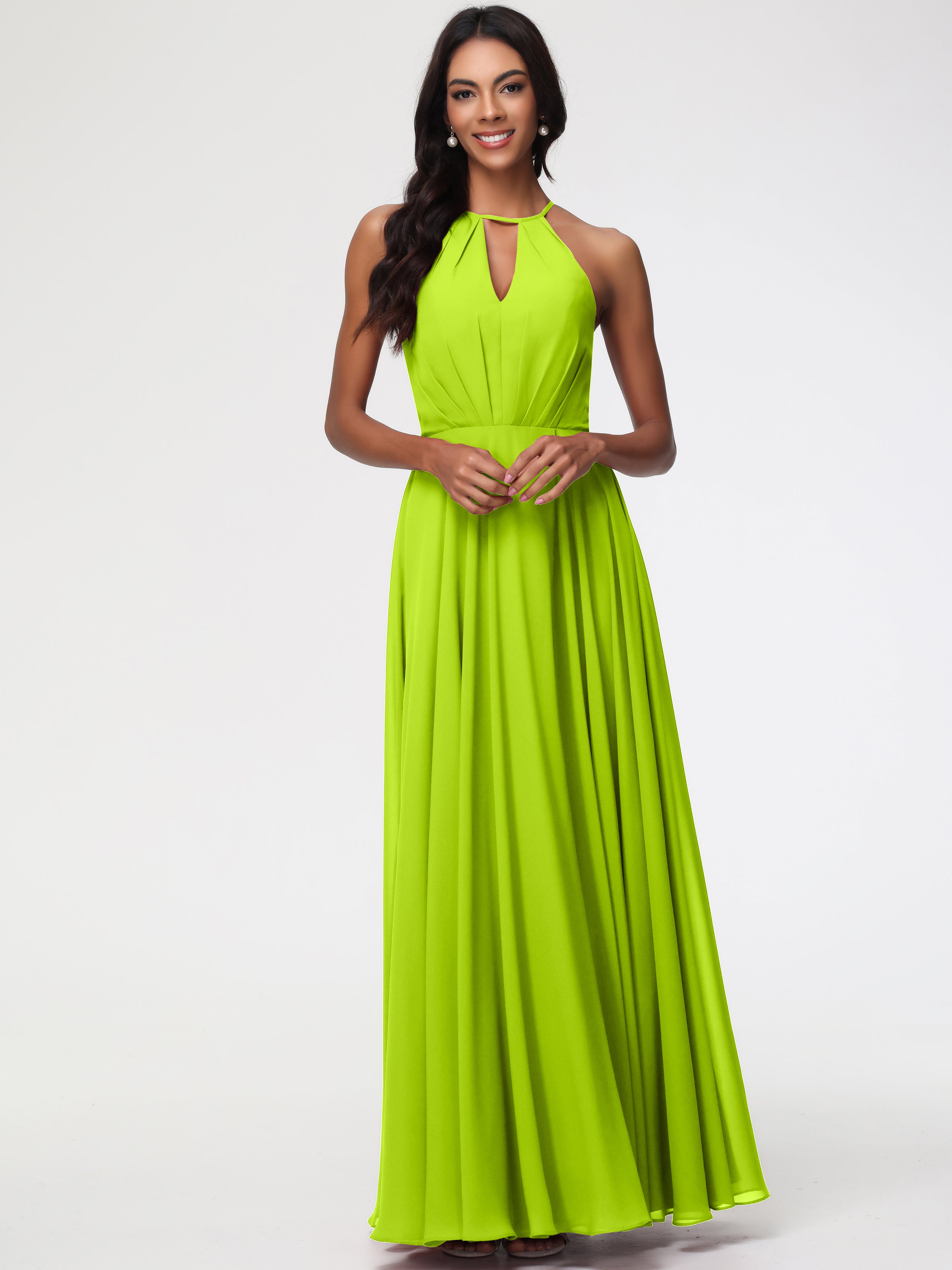 Halter A-Line Sleeveless Floor-Length Split Chiffon Bridesmaid Dresses