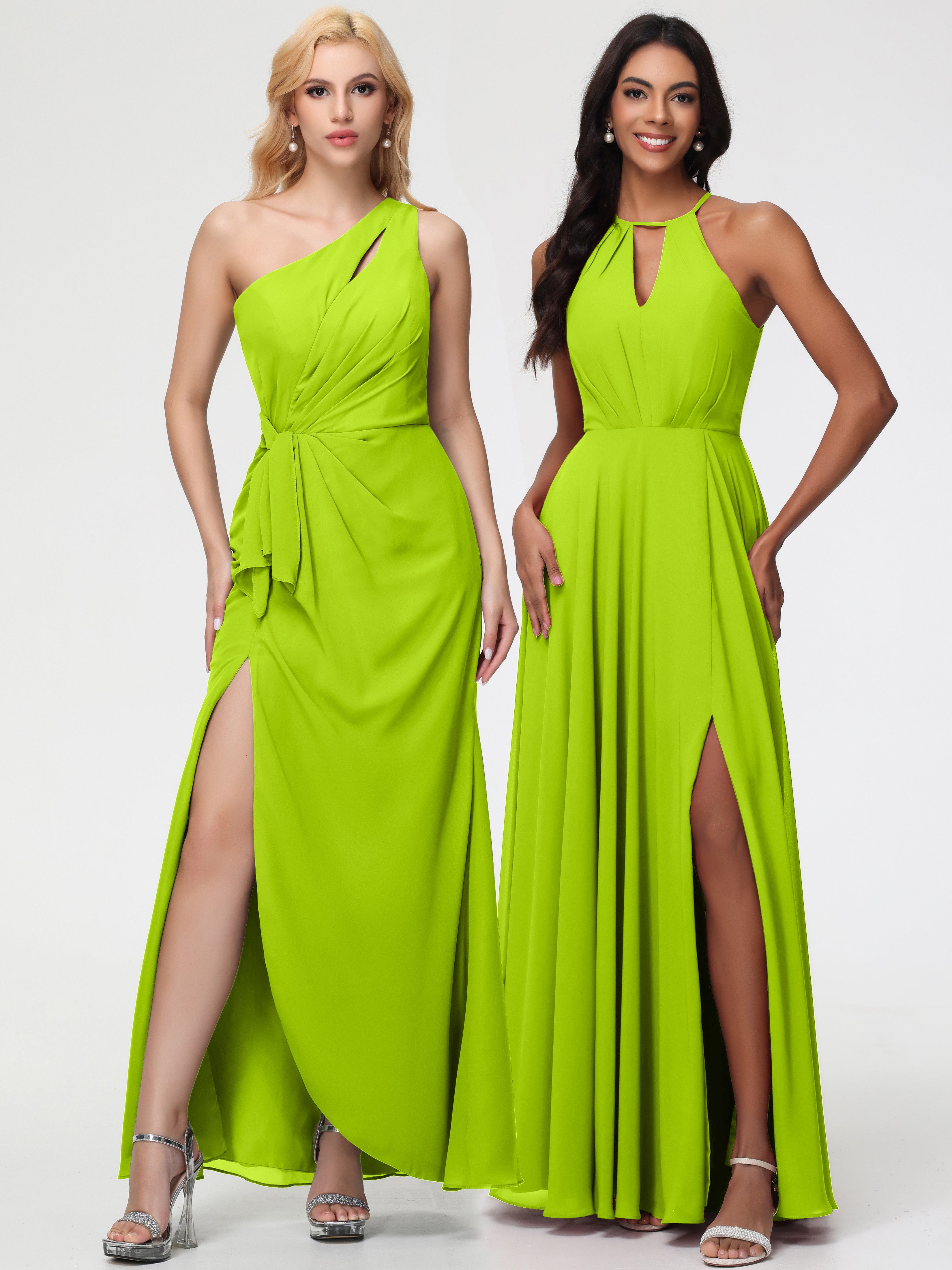 Halter A-Line Sleeveless Floor-Length Split Chiffon Bridesmaid Dresses