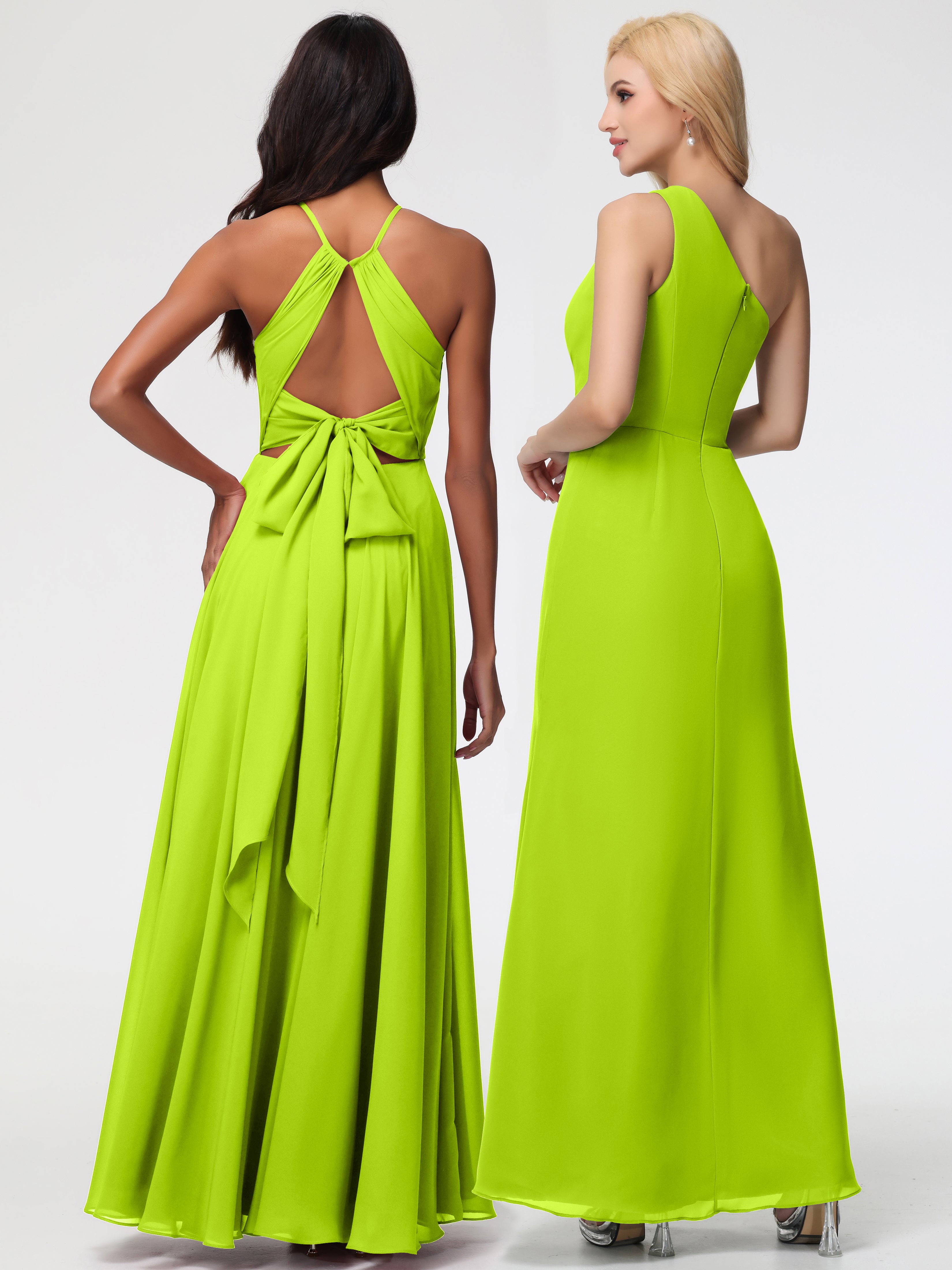 Halter A-Line Sleeveless Floor-Length Split Chiffon Bridesmaid Dresses