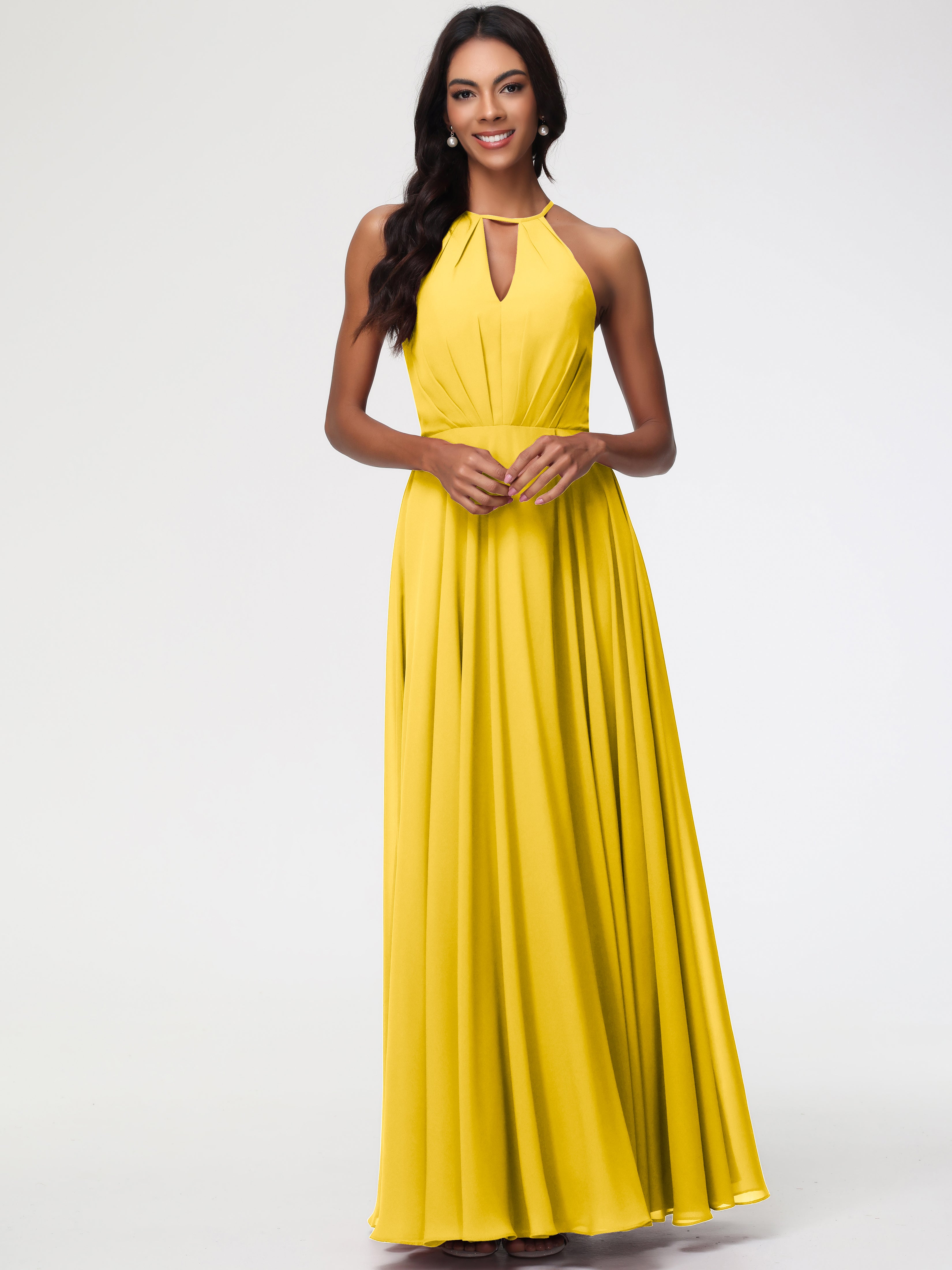 Halter A-Line Sleeveless Floor-Length Split Chiffon Bridesmaid Dresses