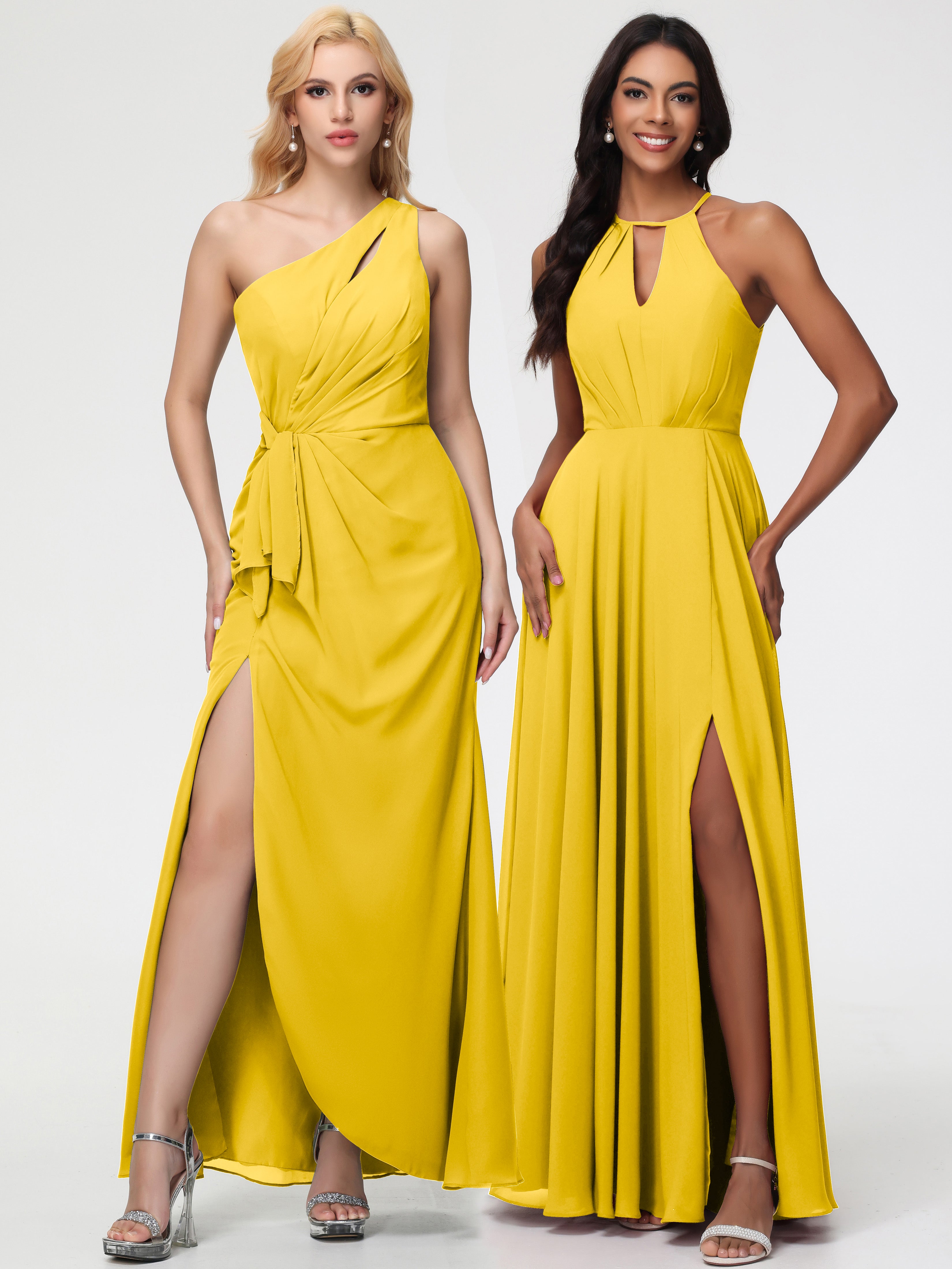 Halter A-Line Sleeveless Floor-Length Split Chiffon Bridesmaid Dresses