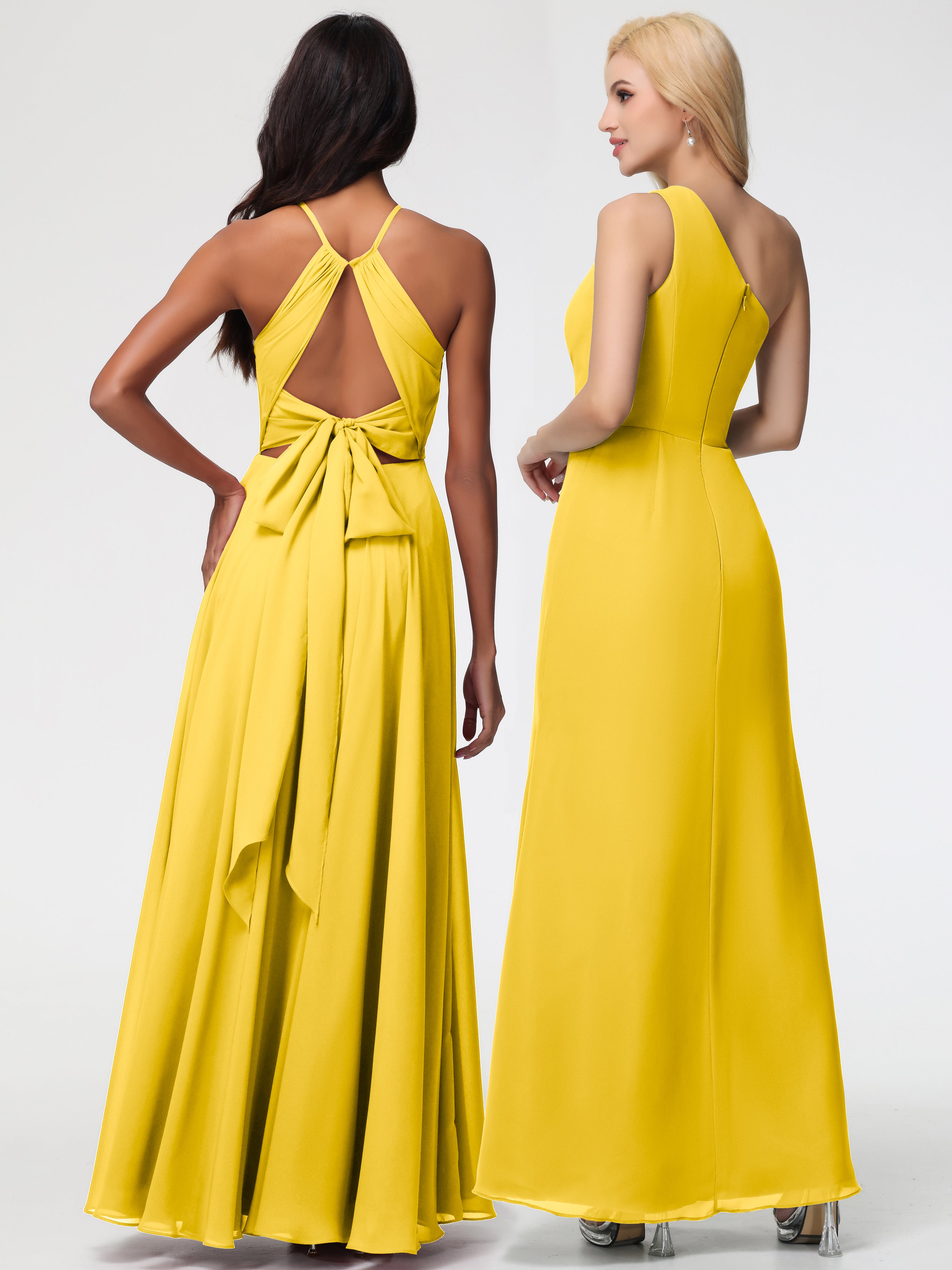 Halter A-Line Sleeveless Floor-Length Split Chiffon Bridesmaid Dresses