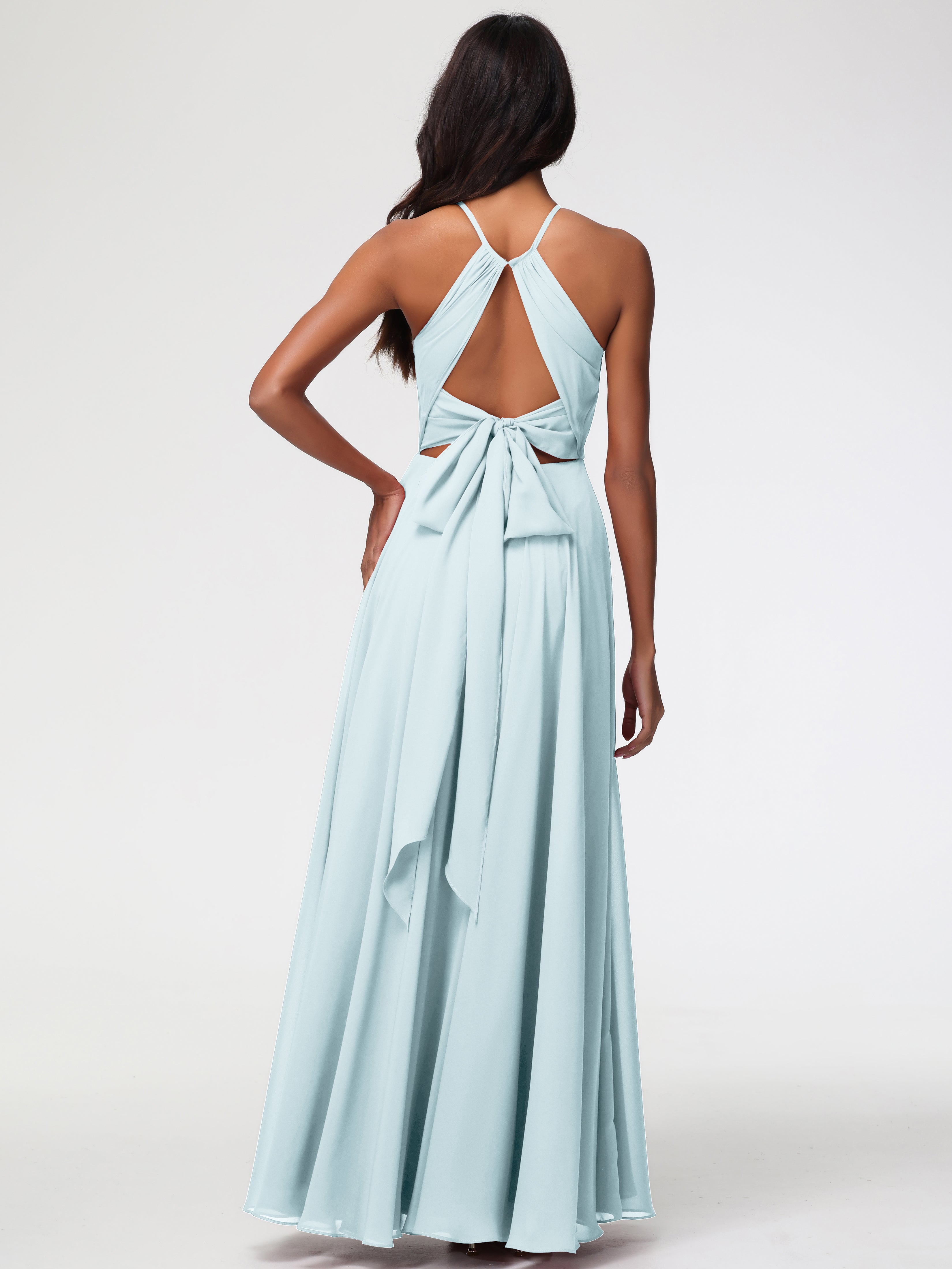 Halter A-Line Sleeveless Floor-Length Split Chiffon Bridesmaid Dresses