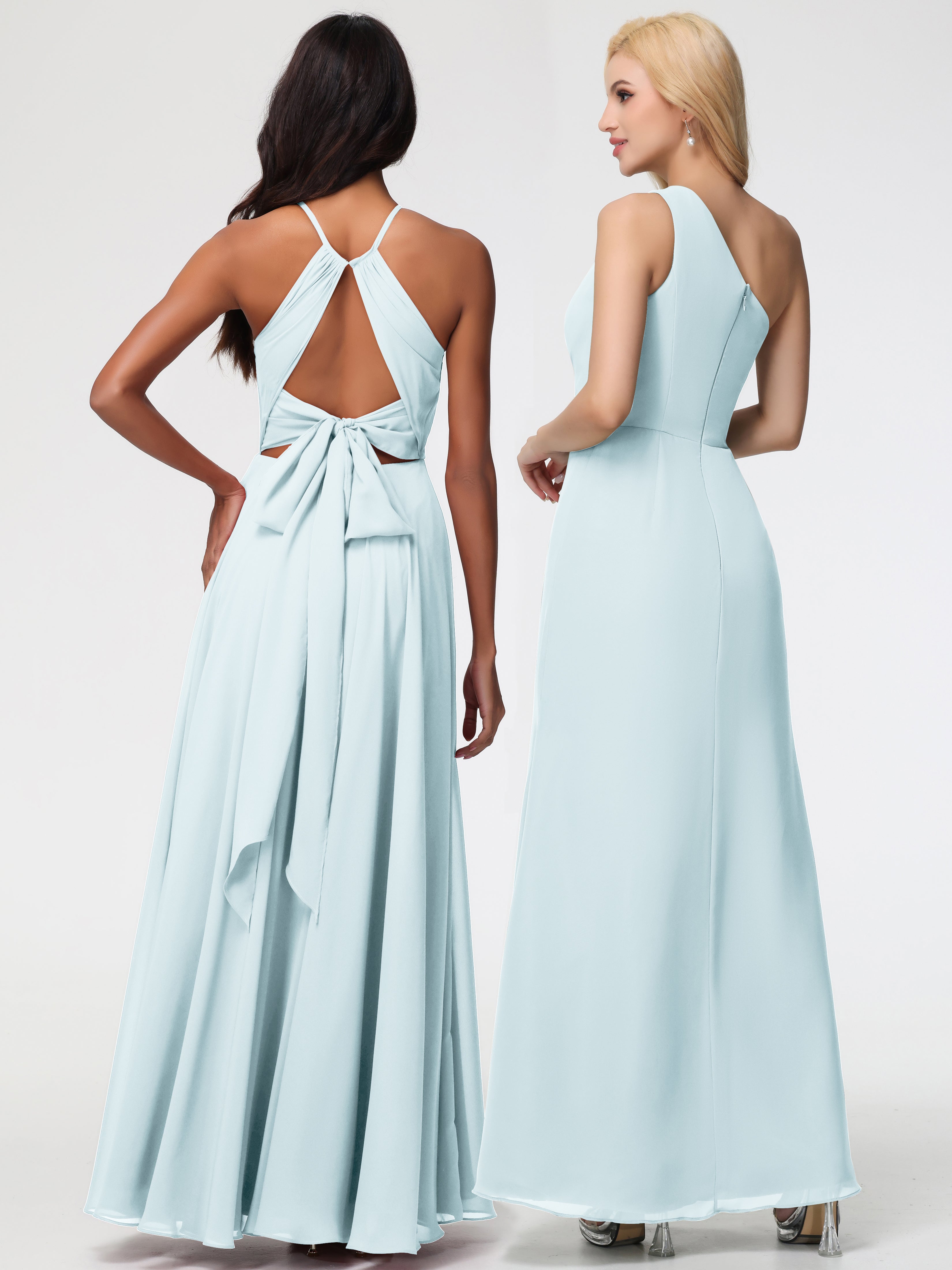 Halter A-Line Sleeveless Floor-Length Split Chiffon Bridesmaid Dresses