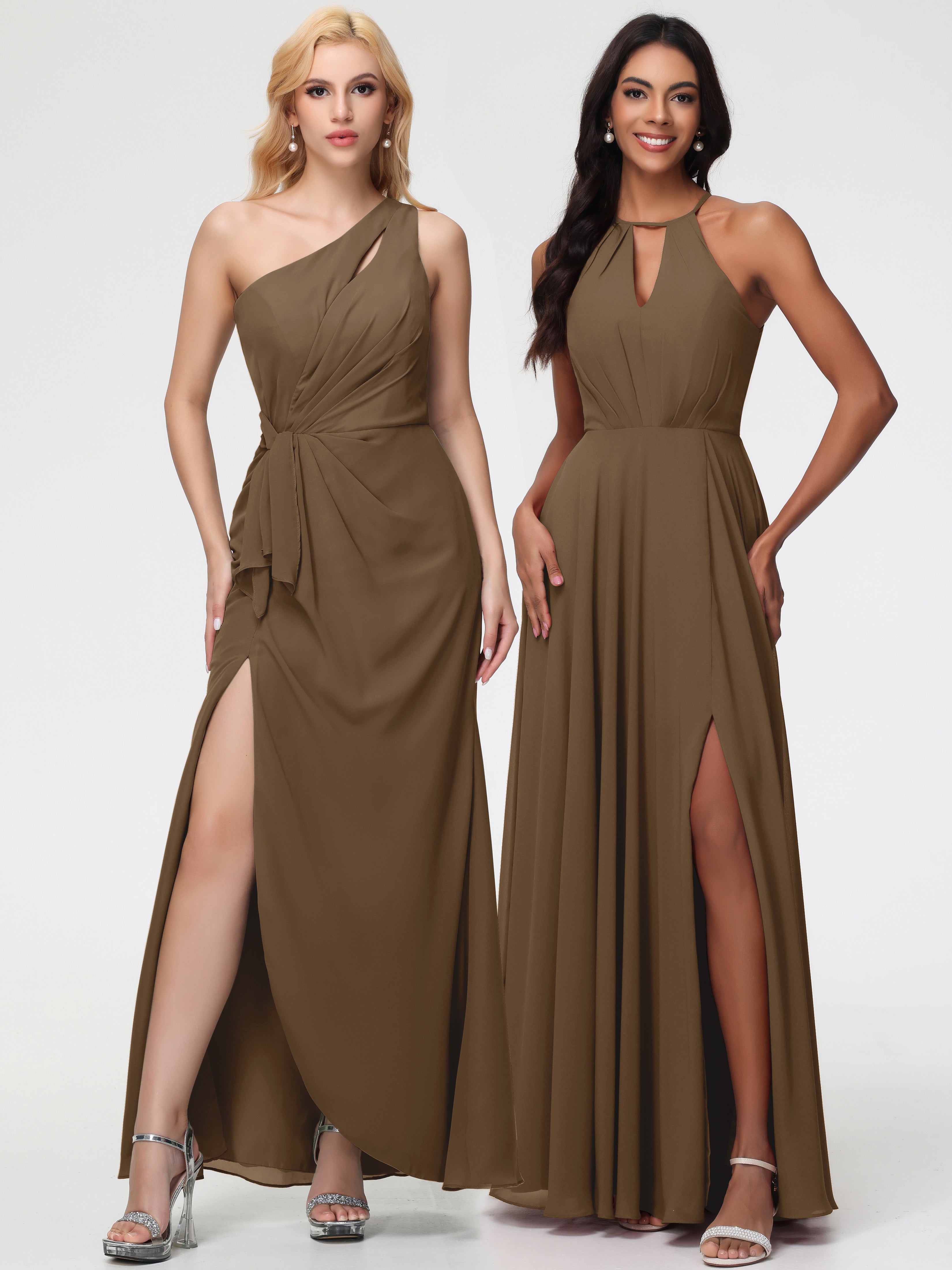 Halter A-Line Sleeveless Floor-Length Split Chiffon Bridesmaid Dresses