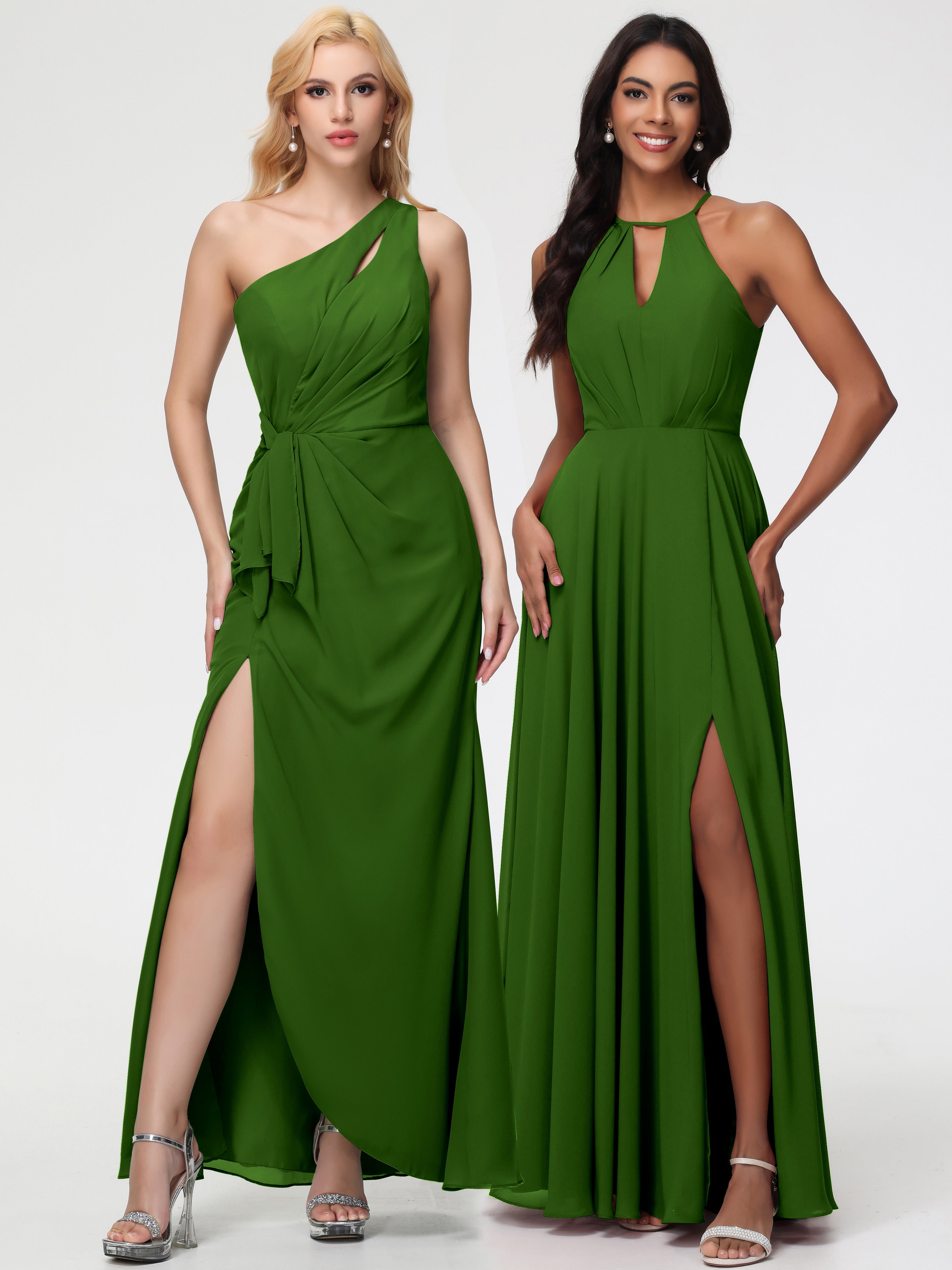 Halter A-Line Sleeveless Floor-Length Split Chiffon Bridesmaid Dresses