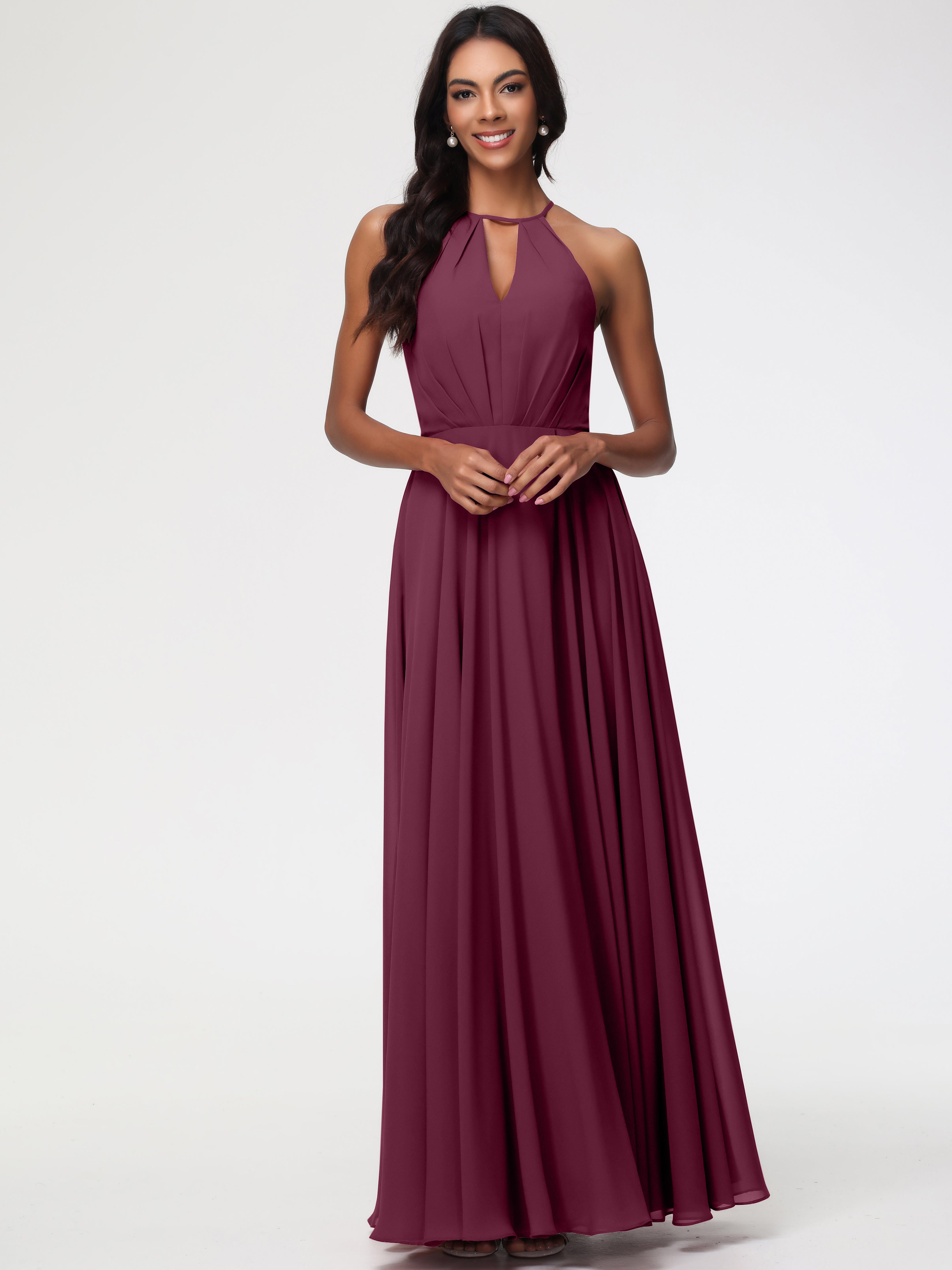 Halter A-Line Sleeveless Floor-Length Split Chiffon Bridesmaid Dresses (Copy)