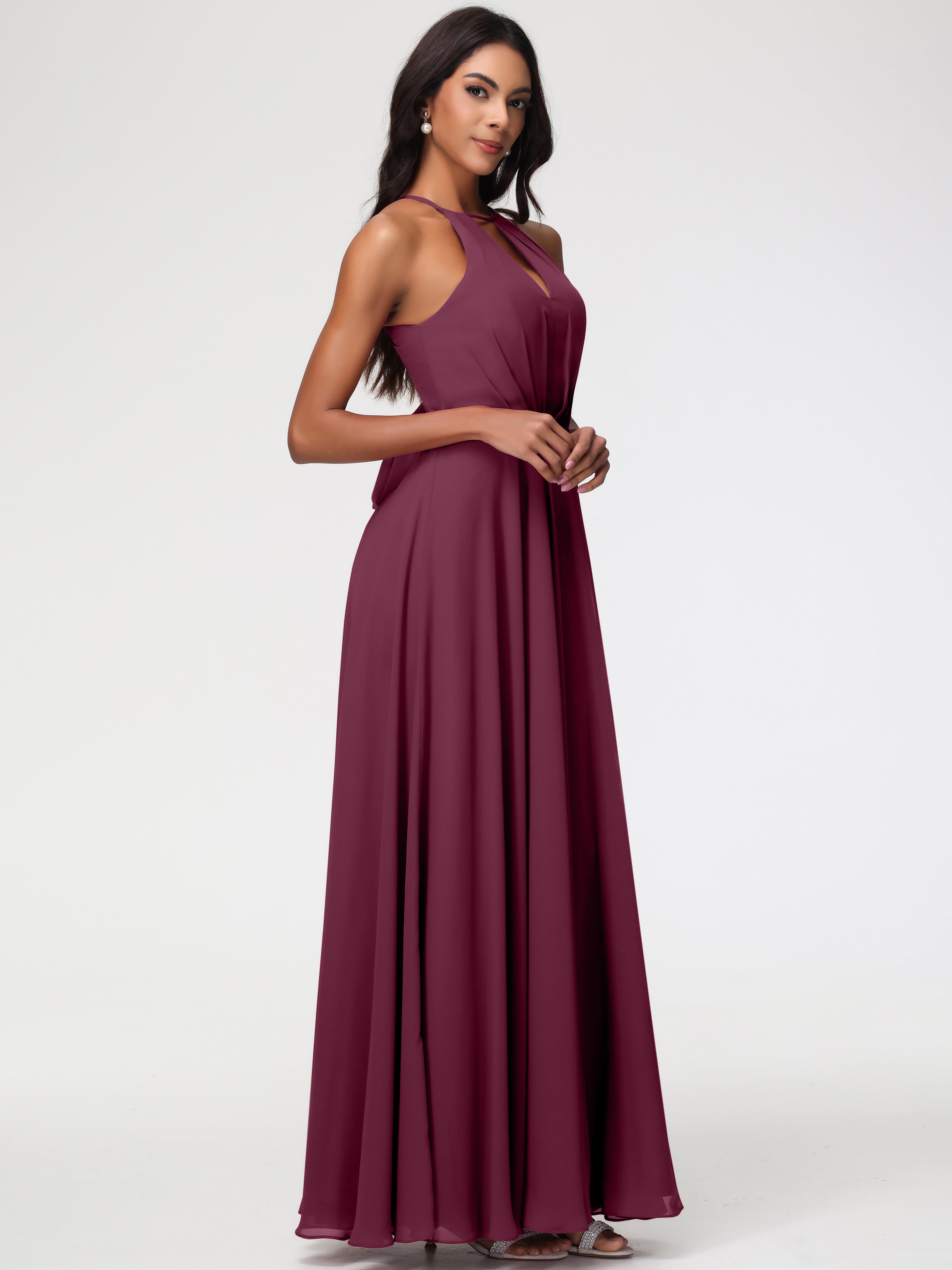Halter A-Line Sleeveless Floor-Length Split Chiffon Bridesmaid Dresses (Copy)