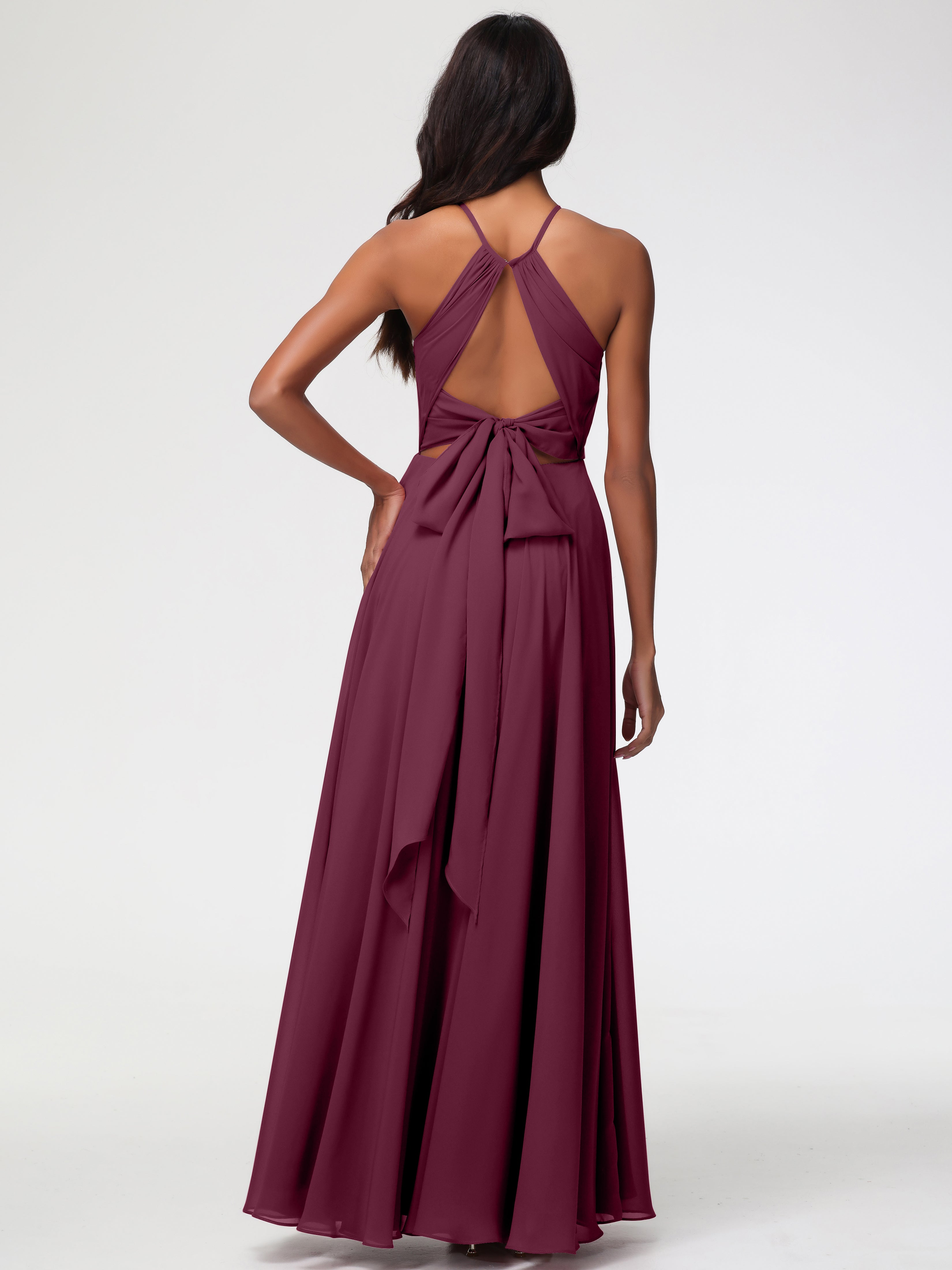 Halter A-Line Sleeveless Floor-Length Split Chiffon Bridesmaid Dresses (Copy)