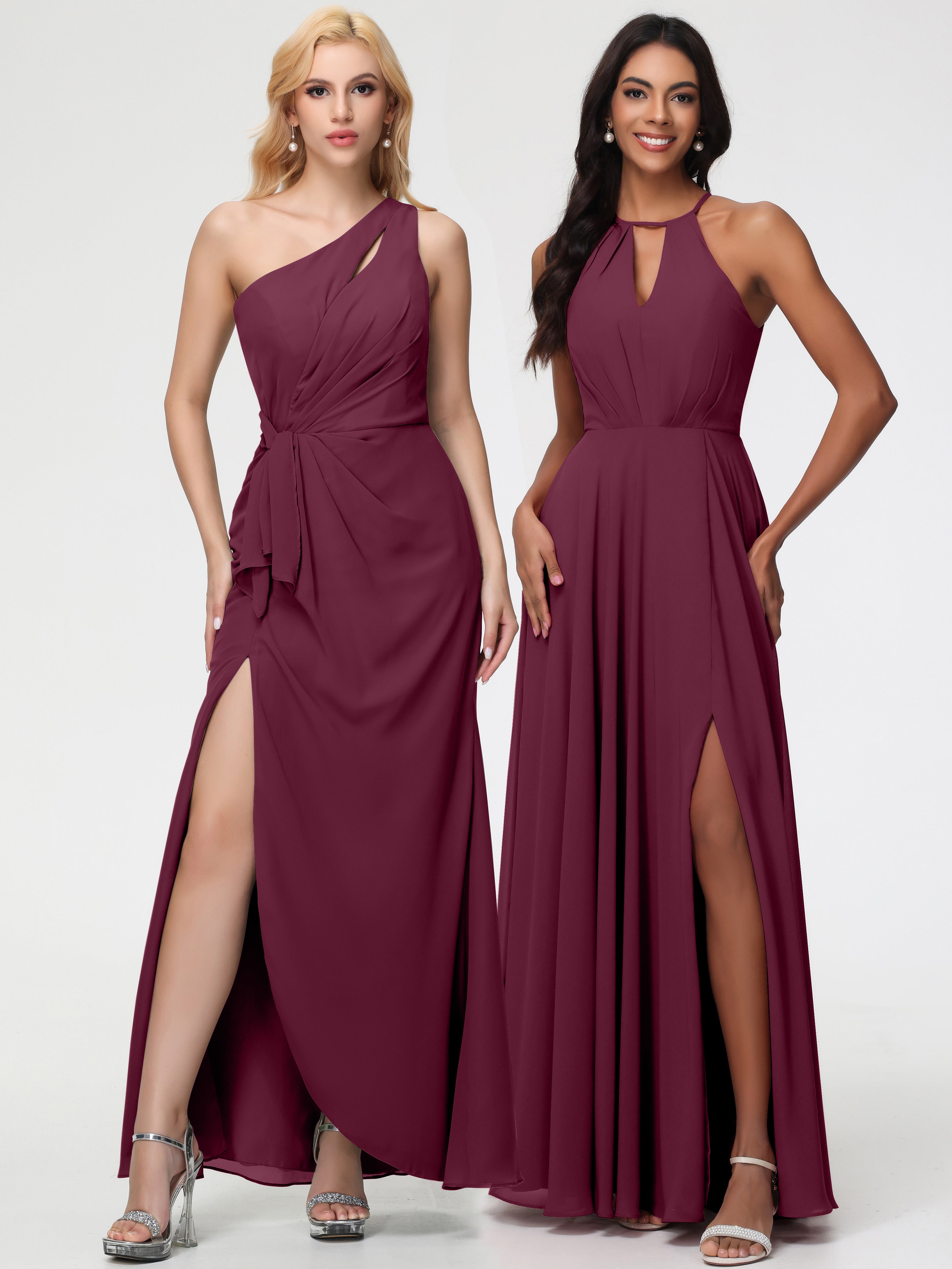 Halter A-Line Sleeveless Floor-Length Split Chiffon Bridesmaid Dresses (Copy)