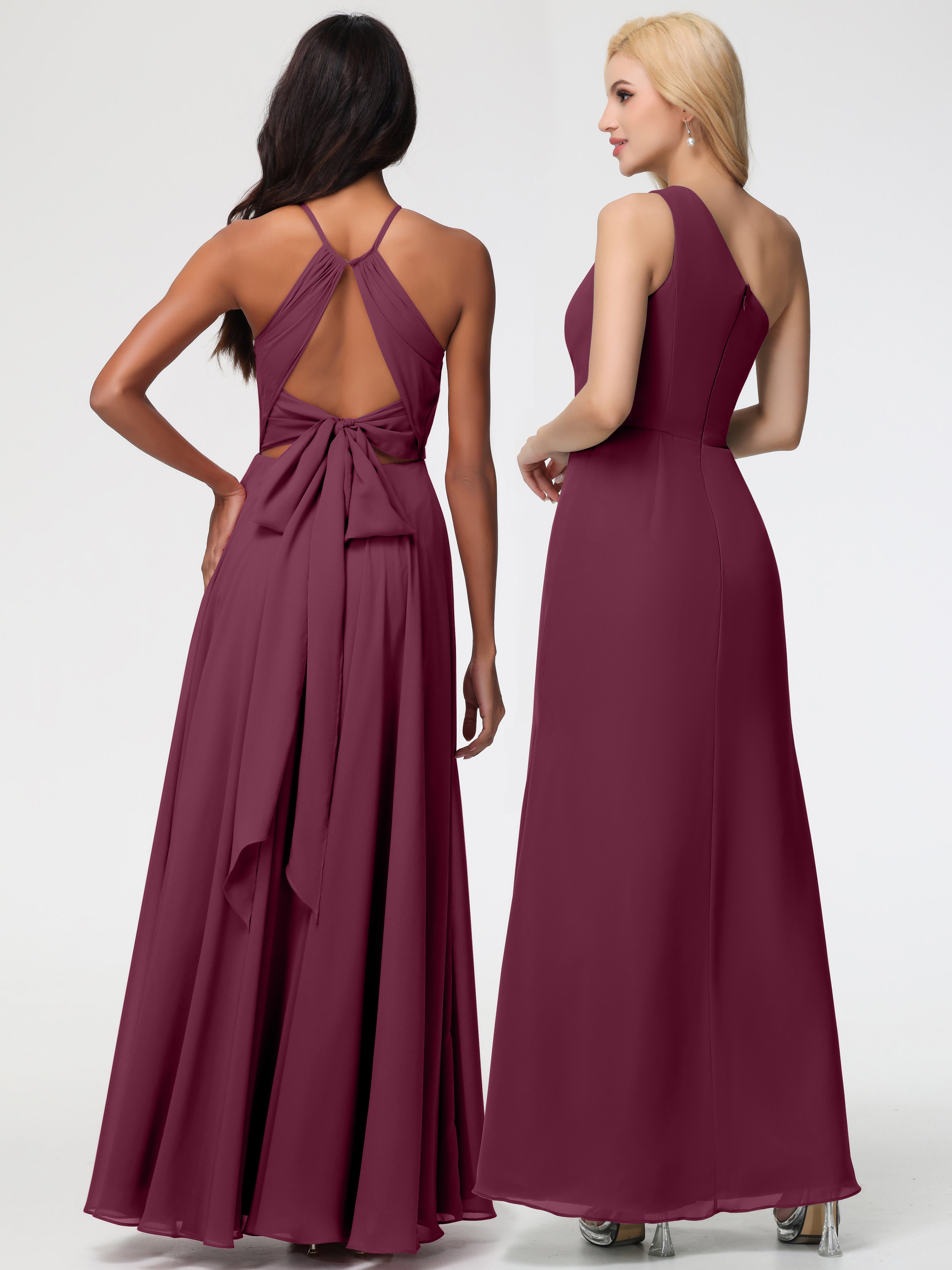 Halter A-Line Sleeveless Floor-Length Split Chiffon Bridesmaid Dresses (Copy)