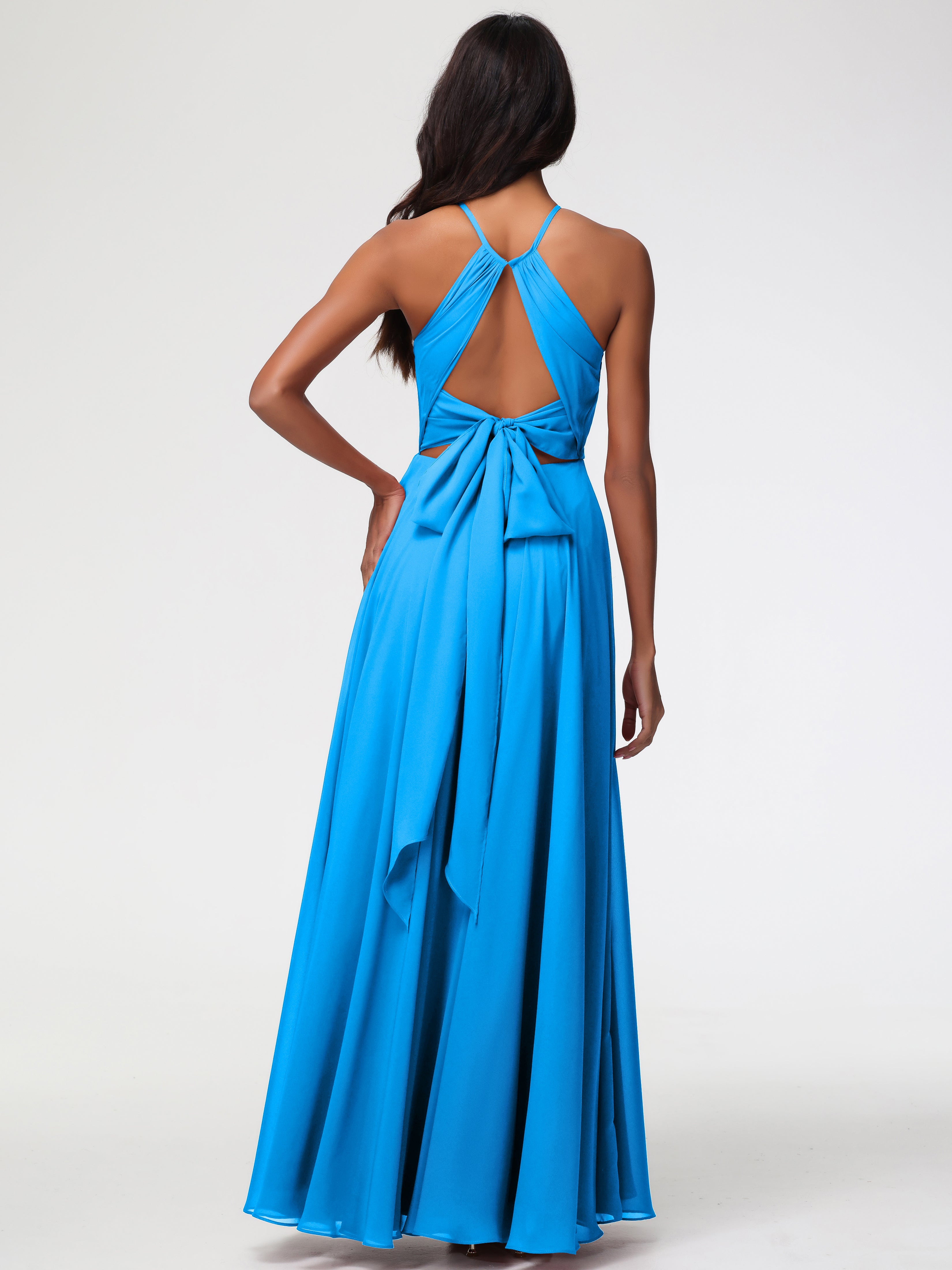Halter A-Line Sleeveless Floor-Length Split Chiffon Bridesmaid Dresses (Copy)