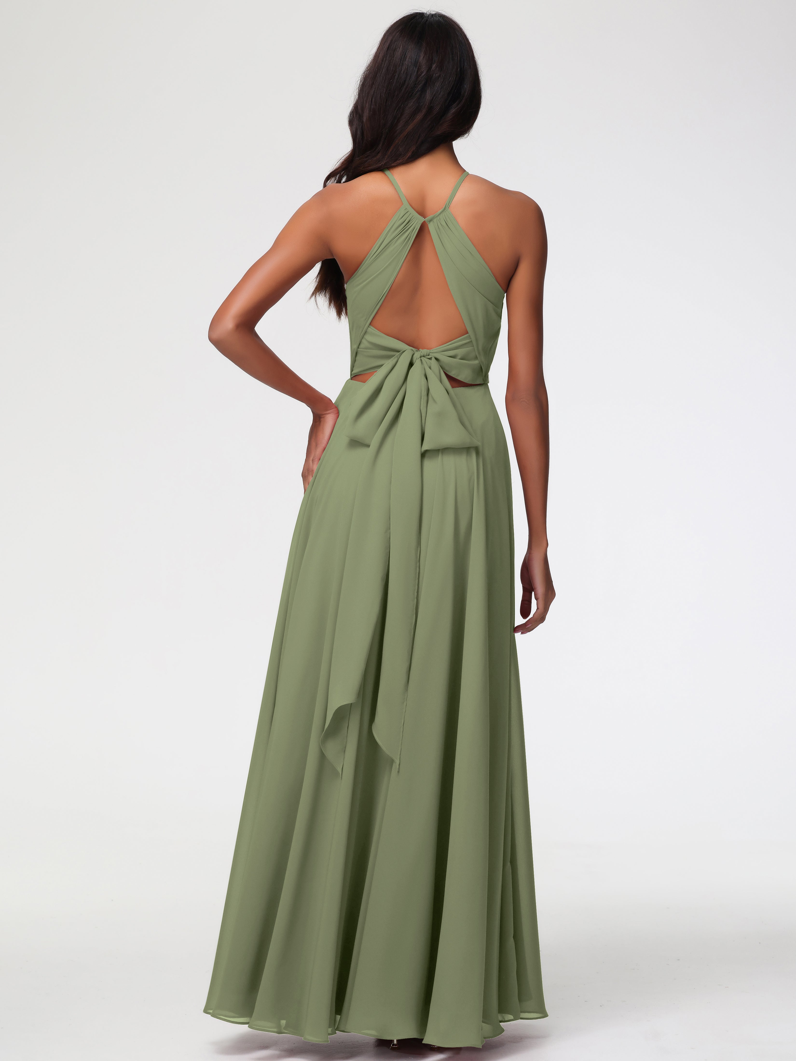 Halter A-Line Sleeveless Floor-Length Split Chiffon Bridesmaid Dresses (Copy)