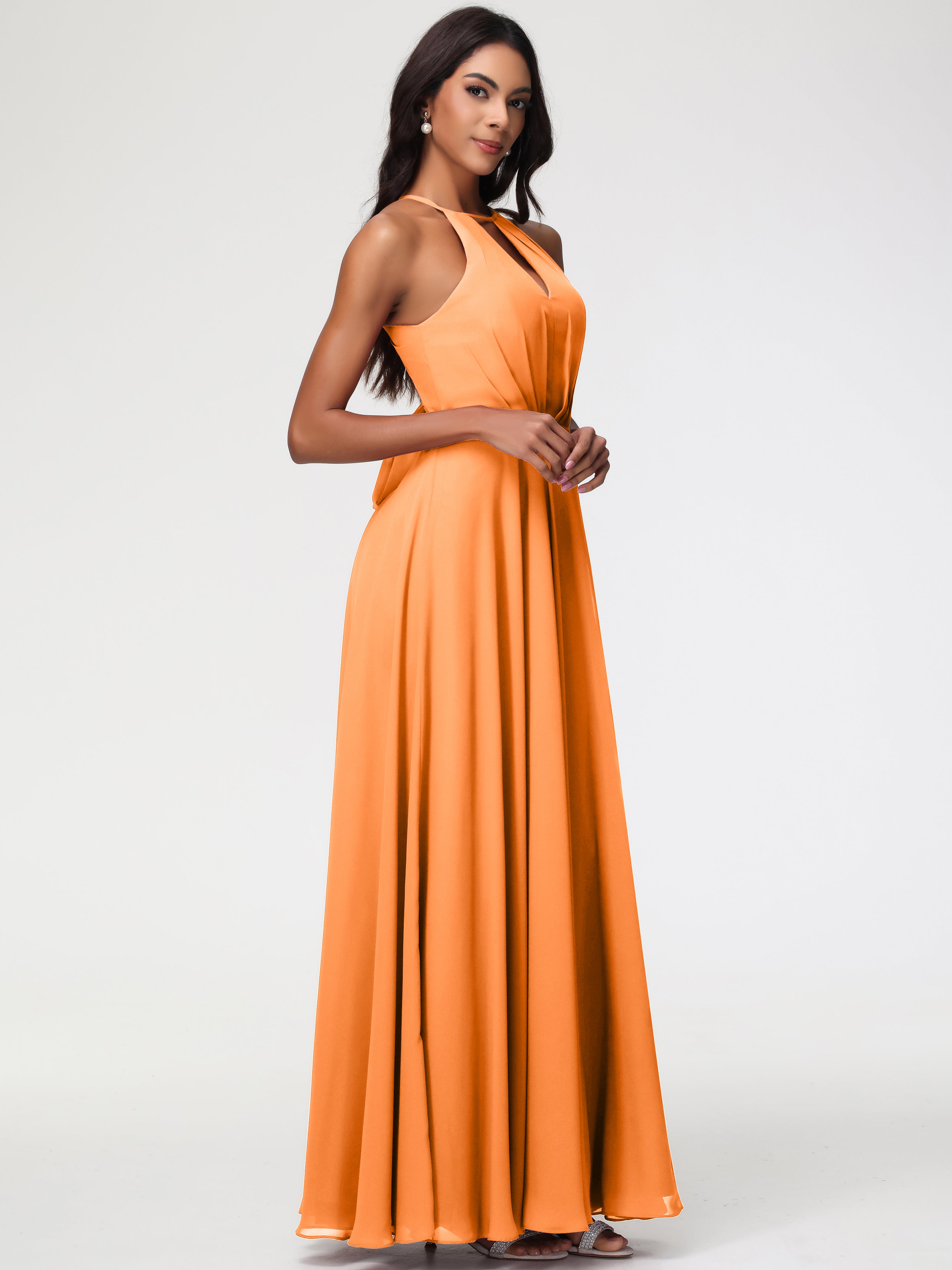 Halter A-Line Sleeveless Floor-Length Split Chiffon Bridesmaid Dresses (Copy)