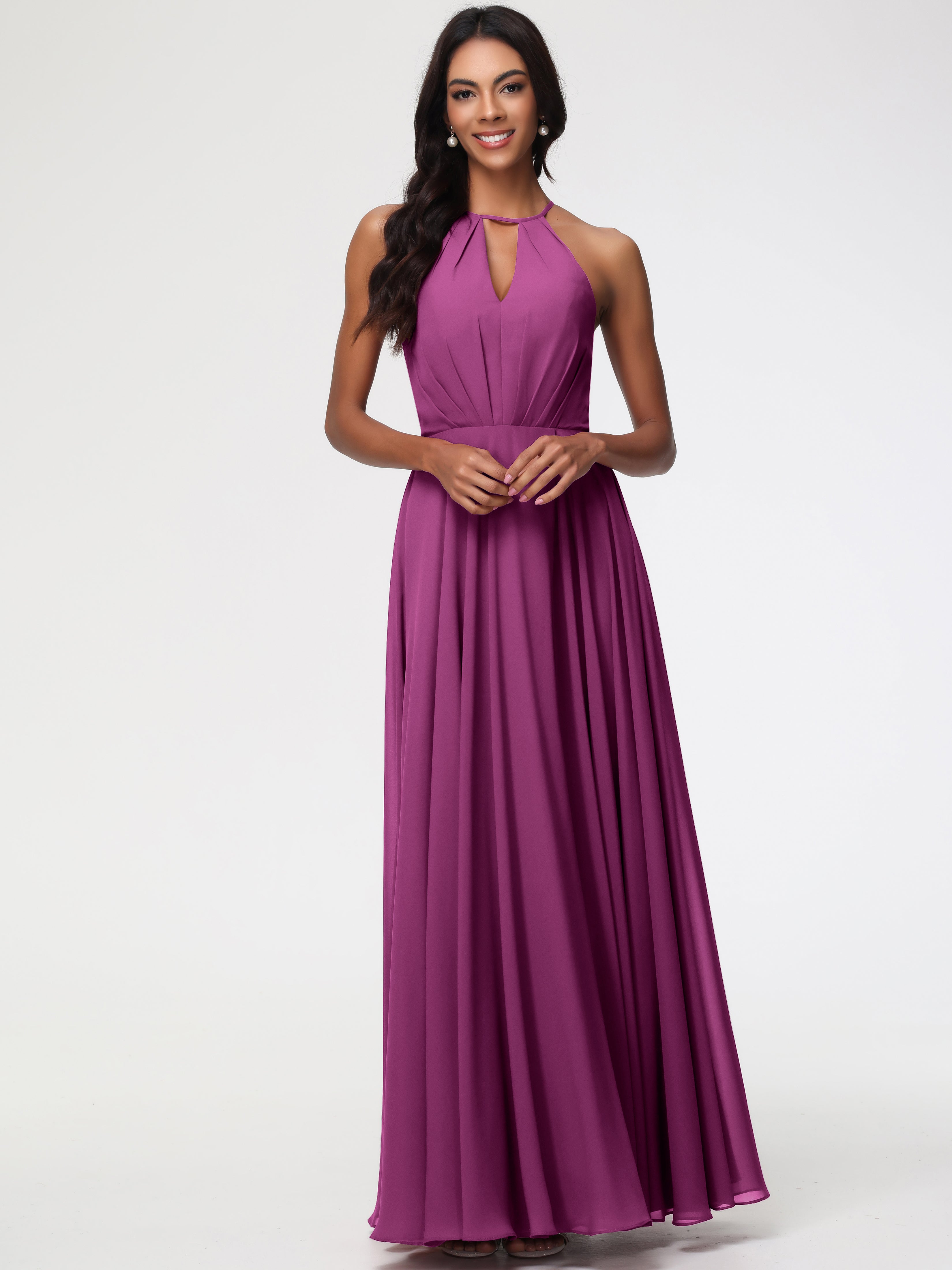 Halter A-Line Sleeveless Floor-Length Split Chiffon Bridesmaid Dresses (Copy)