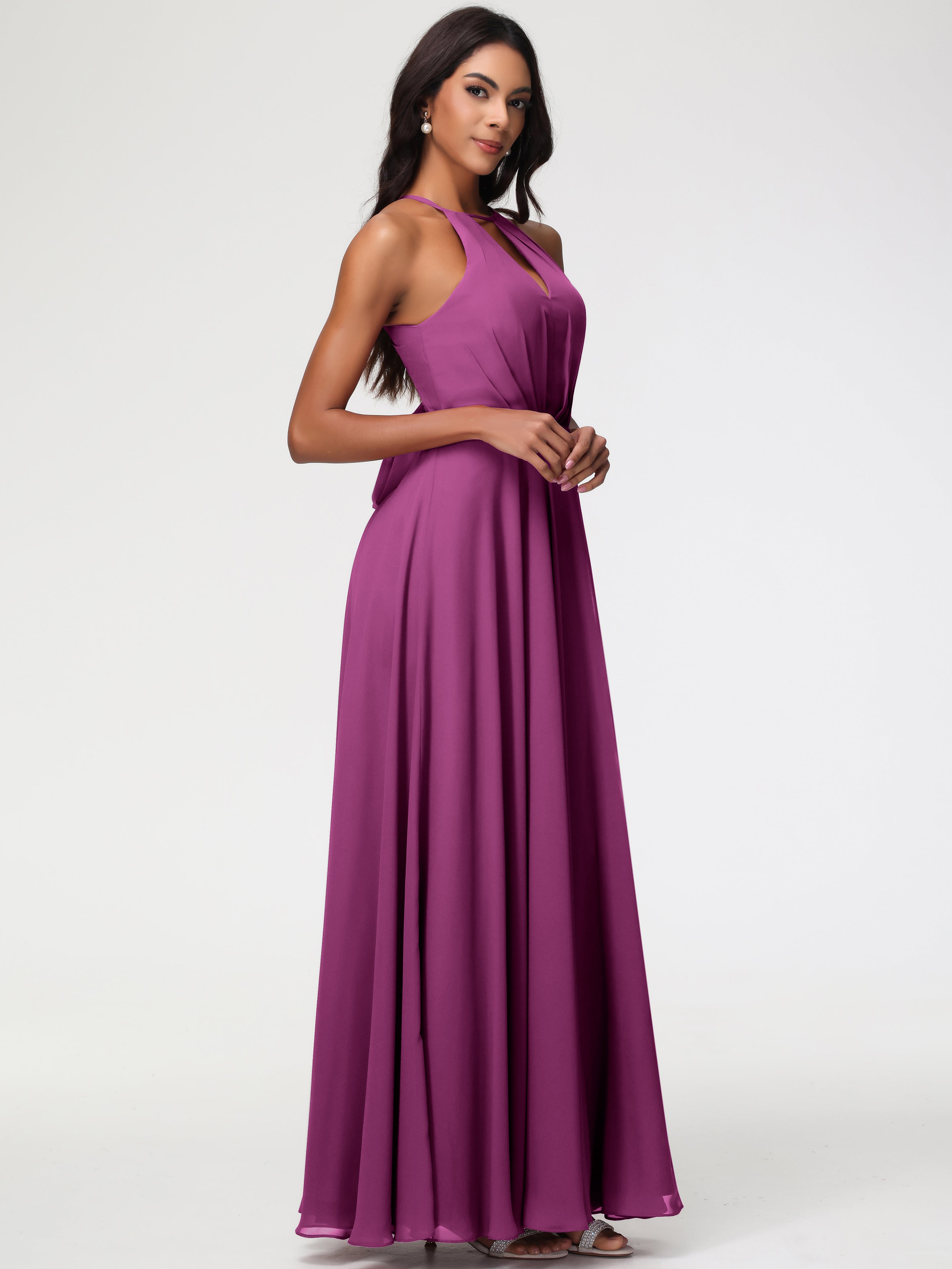 Halter A-Line Sleeveless Floor-Length Split Chiffon Bridesmaid Dresses (Copy)
