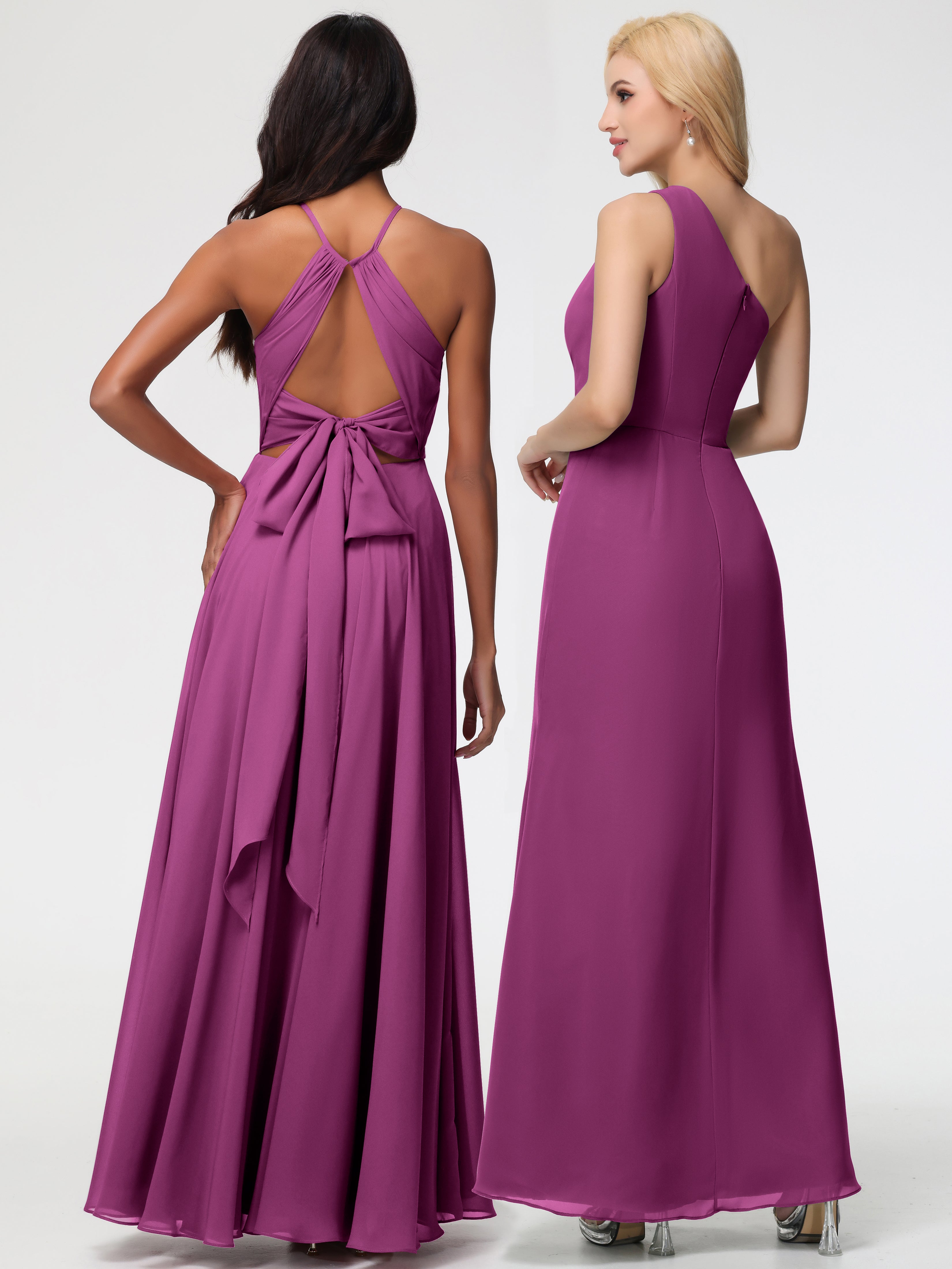 Halter A-Line Sleeveless Floor-Length Split Chiffon Bridesmaid Dresses (Copy)