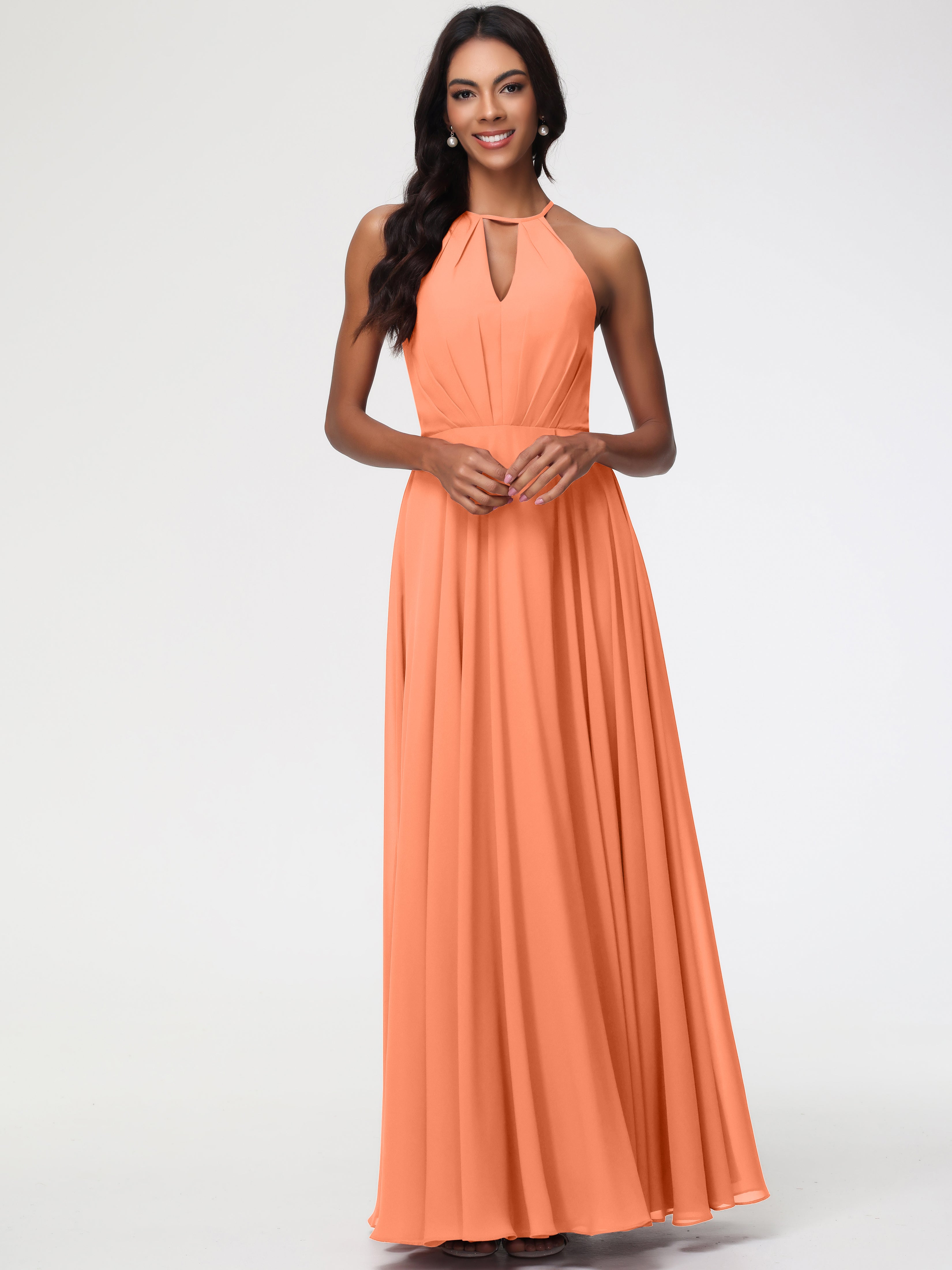 Halter A-Line Sleeveless Floor-Length Split Chiffon Bridesmaid Dresses (Copy)